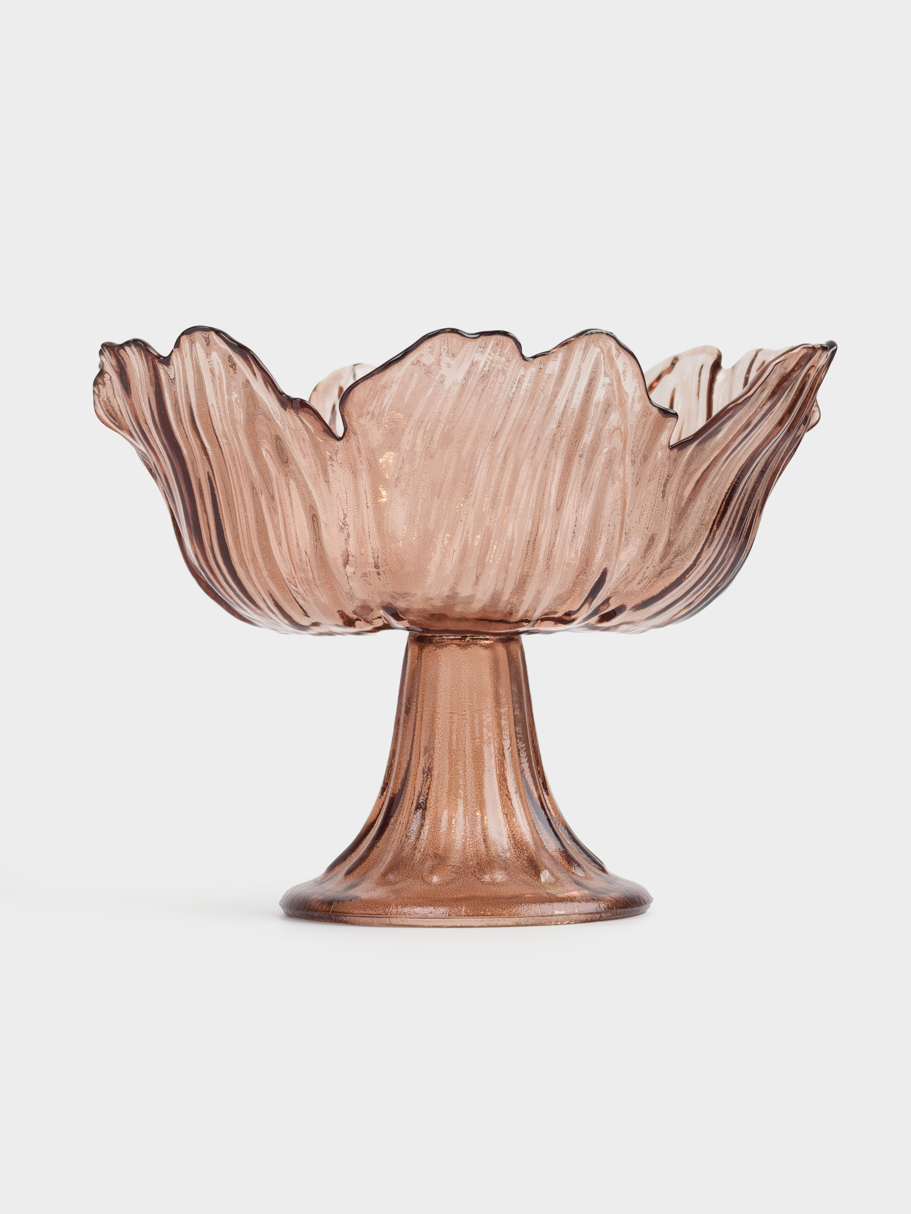 Fruit bowl, 23x18 cm, on a leg, glass, brown, Flower, Sahara, image-3