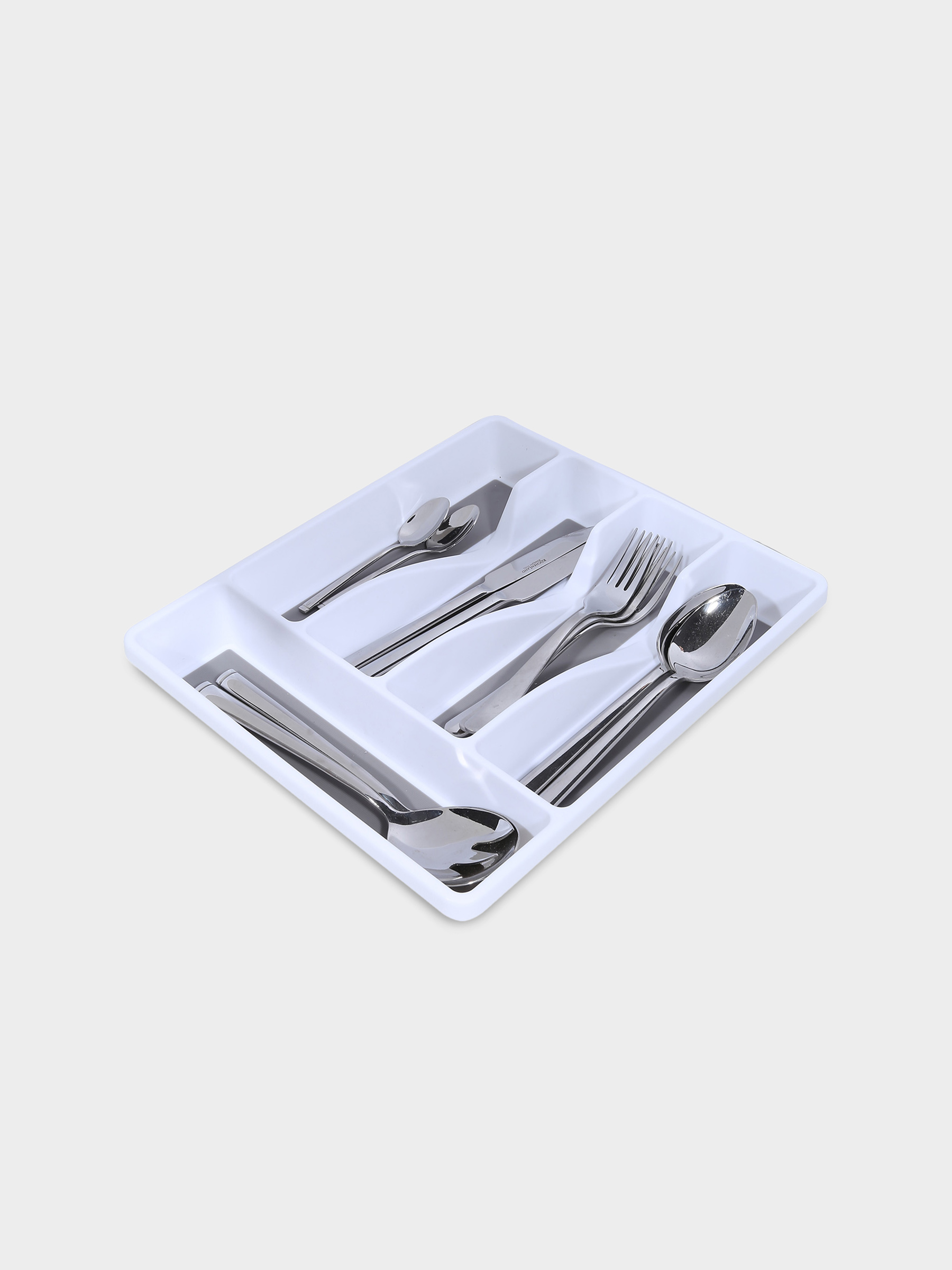 Cutlery tray, 33x29 cm, 5 otd, plastic / rubber, white-grey, Non-slip, image-2