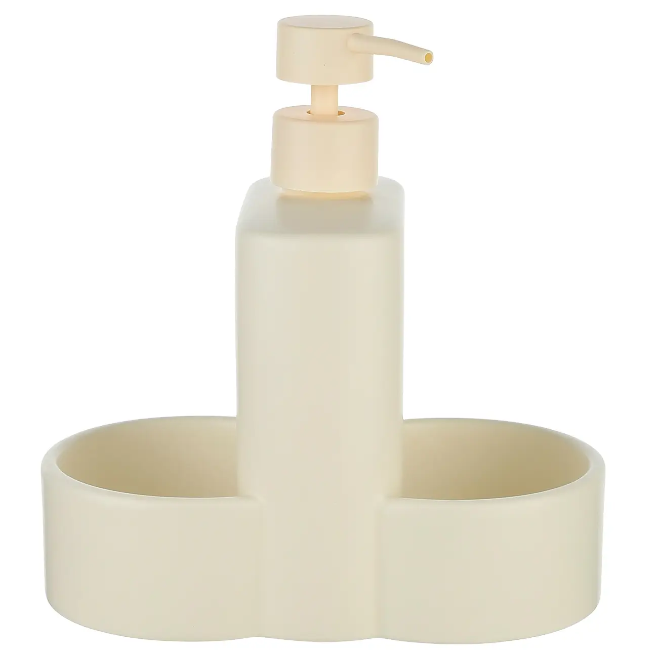Detergent dispenser, 380 ml, organizer, 2 compartments, ceramic, milk, image-0