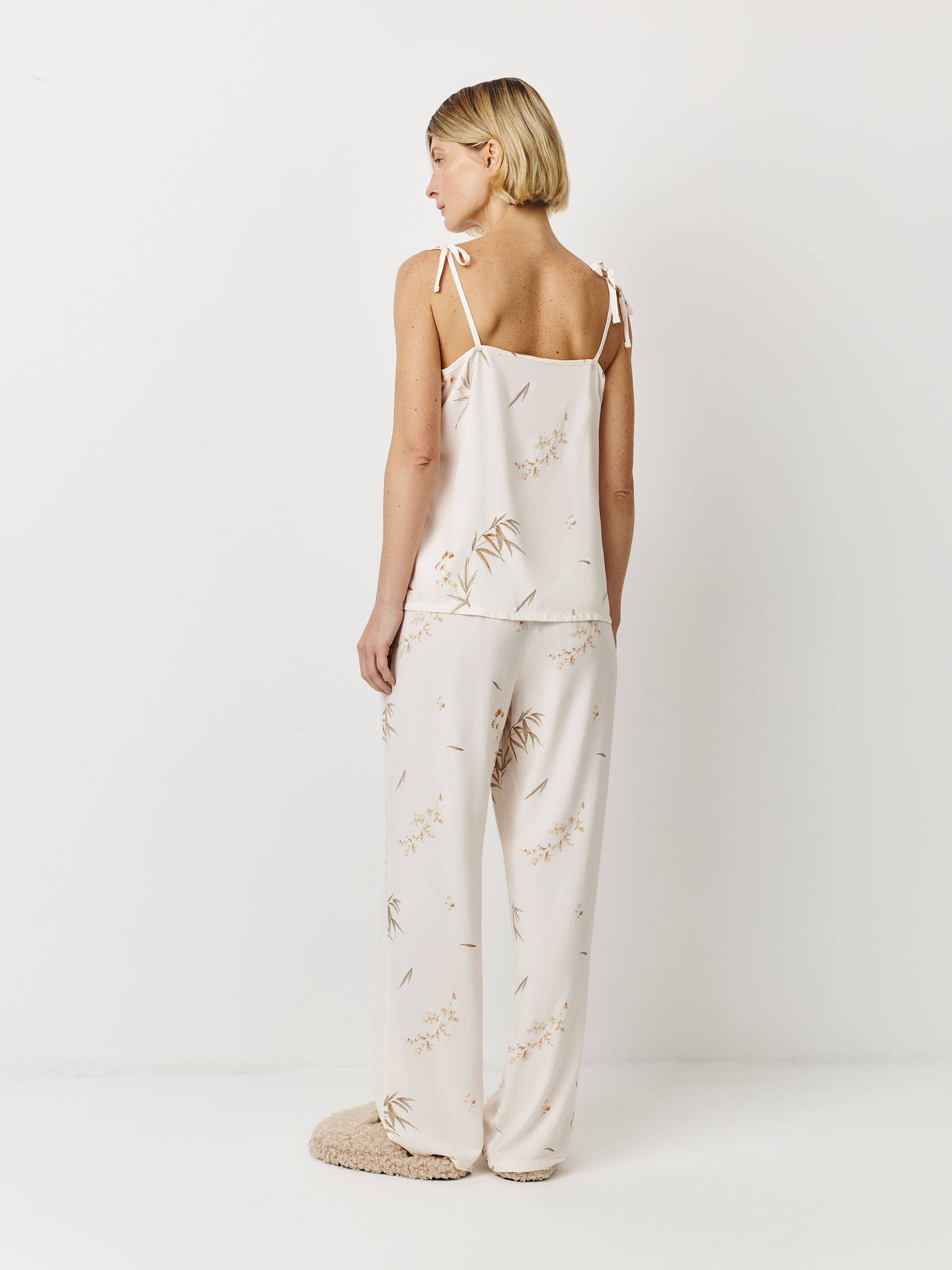 Women's top, homewear, size S, straps, viscose, milky, Flowers, Norla, image-5