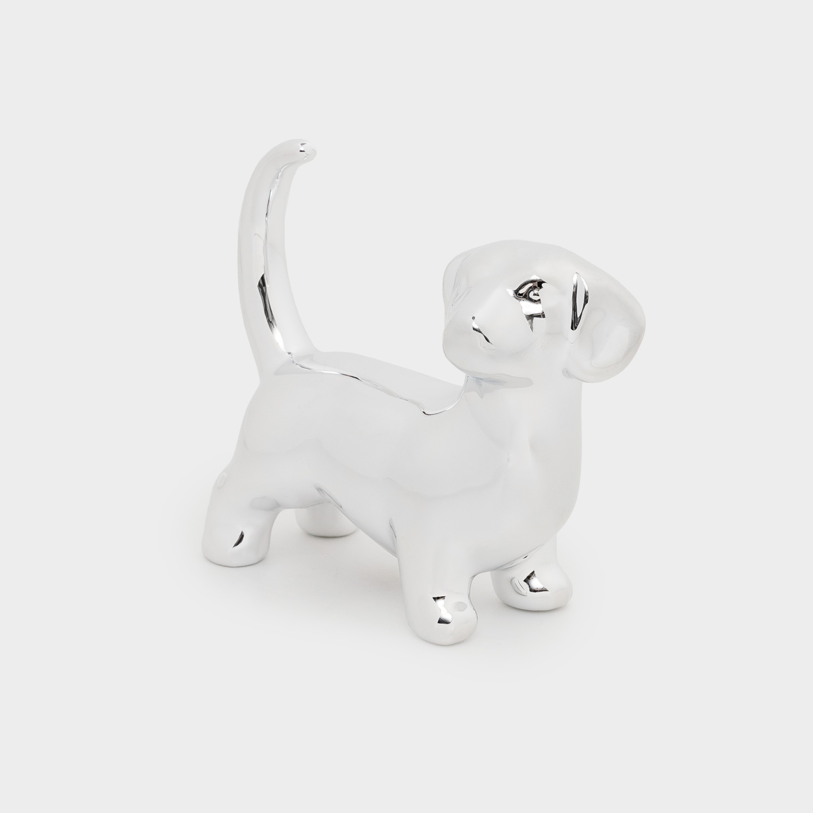Jewelry holder, 8 cm, porcelain p, silver, dog, dog, image-1