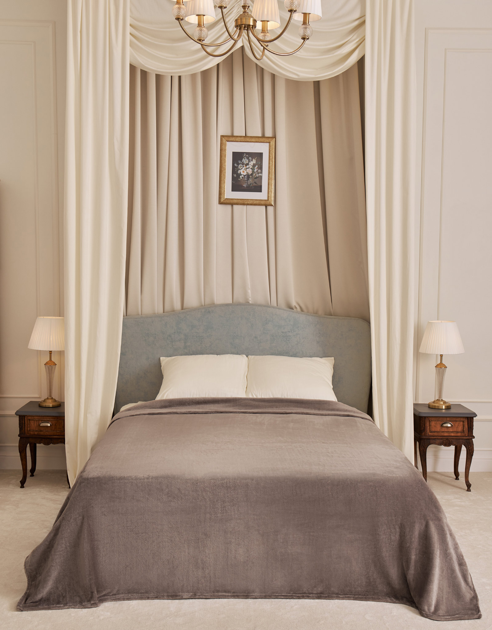 Bedspread, 220x240 cm, flannel, light grey, Flannel, image-0