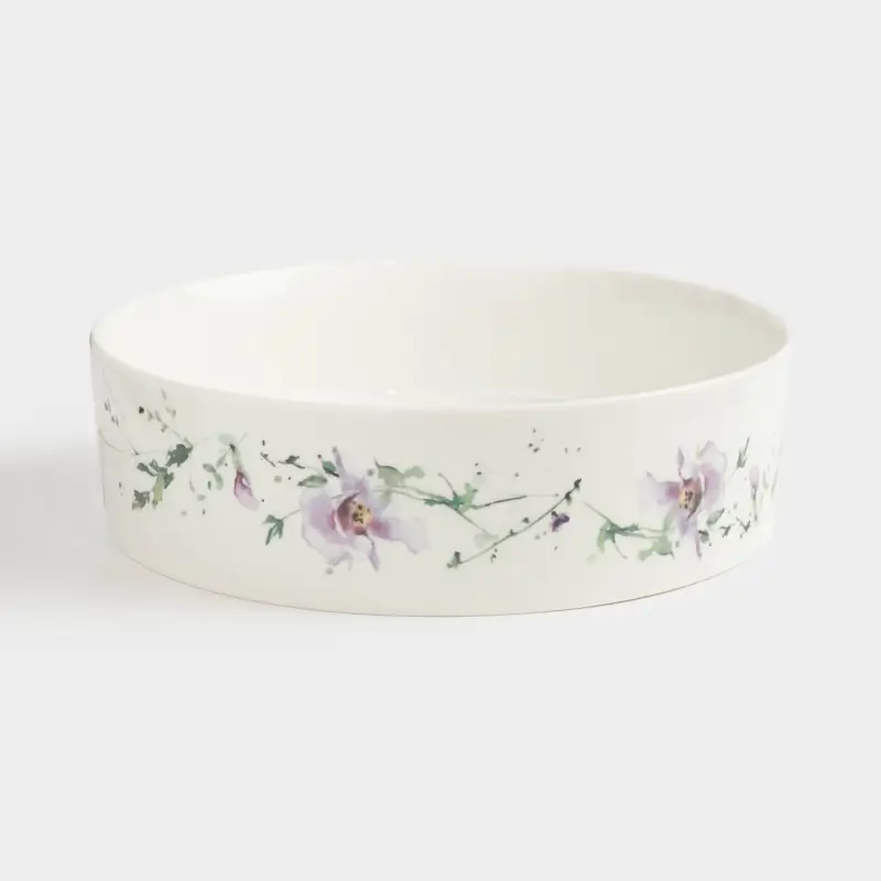 Dish, 23x6 cm, with sides, porcelain N, white, Lilac flowers, Floret