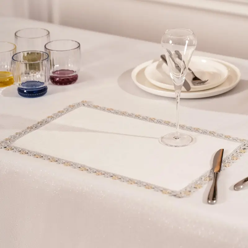 Placemat, 30x45 cm, polyester, rectangular, white, Floral lace, Flower lace ,image-0