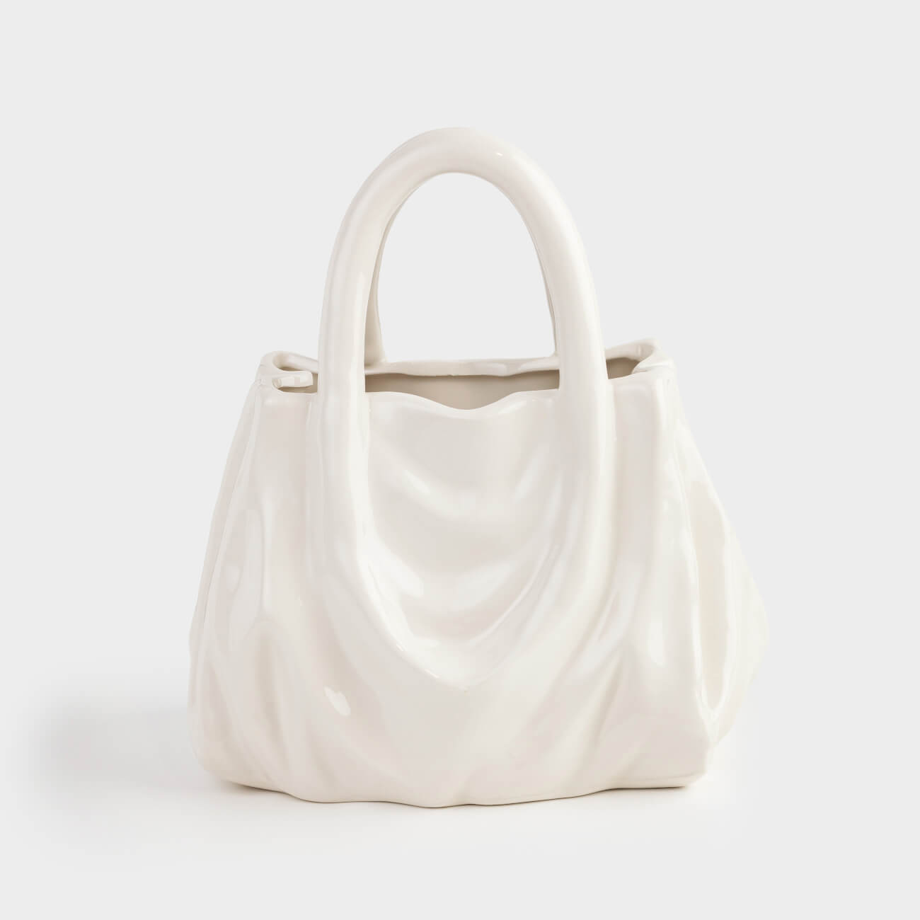 Flower vase, 20x22 cm, decorative, ceramic, milky, Crumpled effect, Bag, Crumple