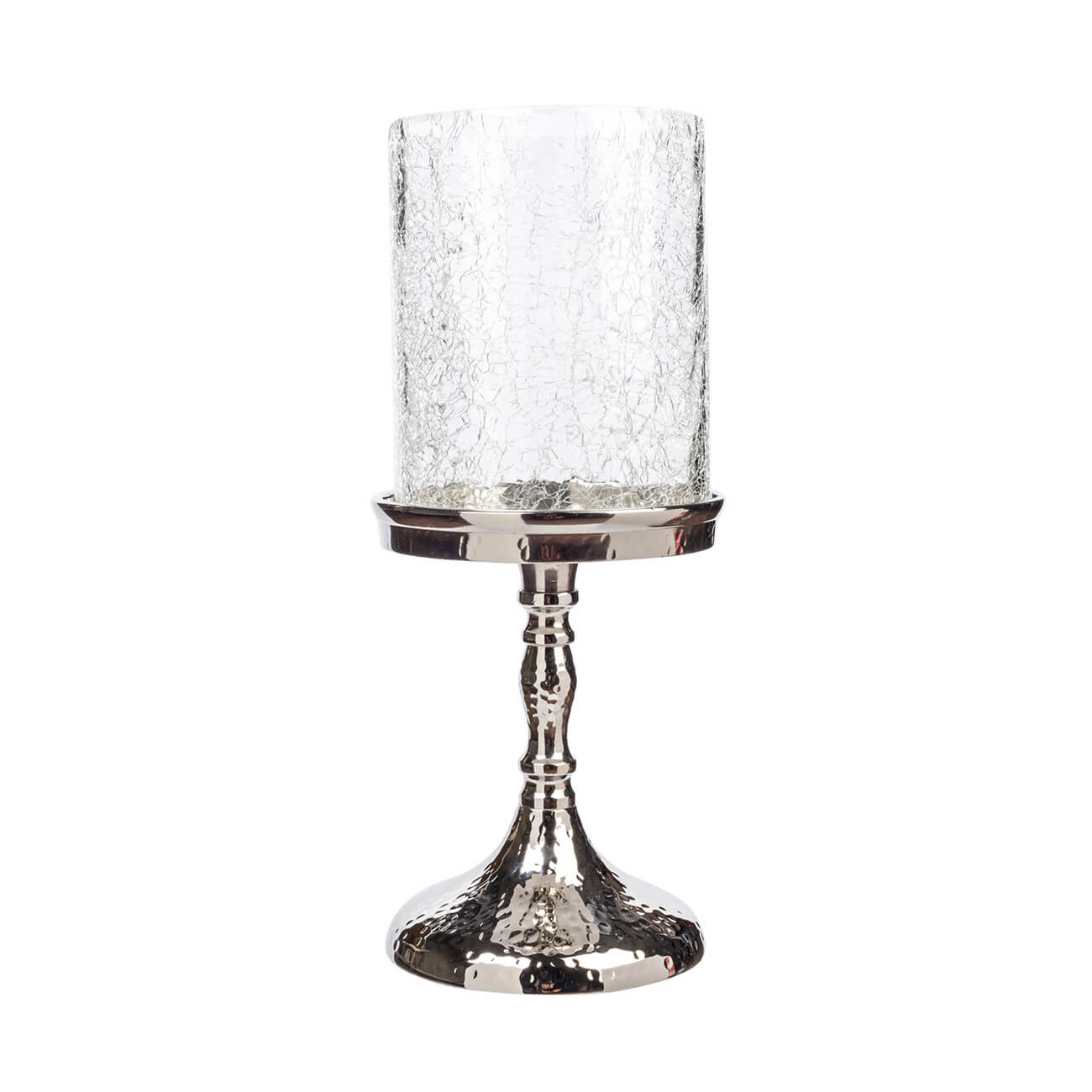 Candle holder, 26 cm, on a leg, glass / metal, silver, Craquelure, Fantastic R