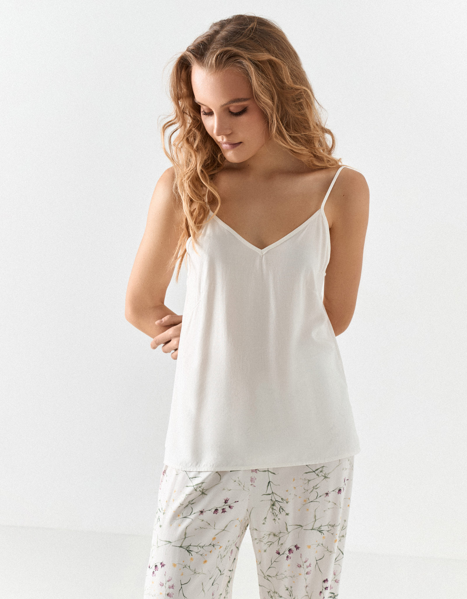 Women's top, homewear, size L, straps, viscose, milky, Amina, image-7