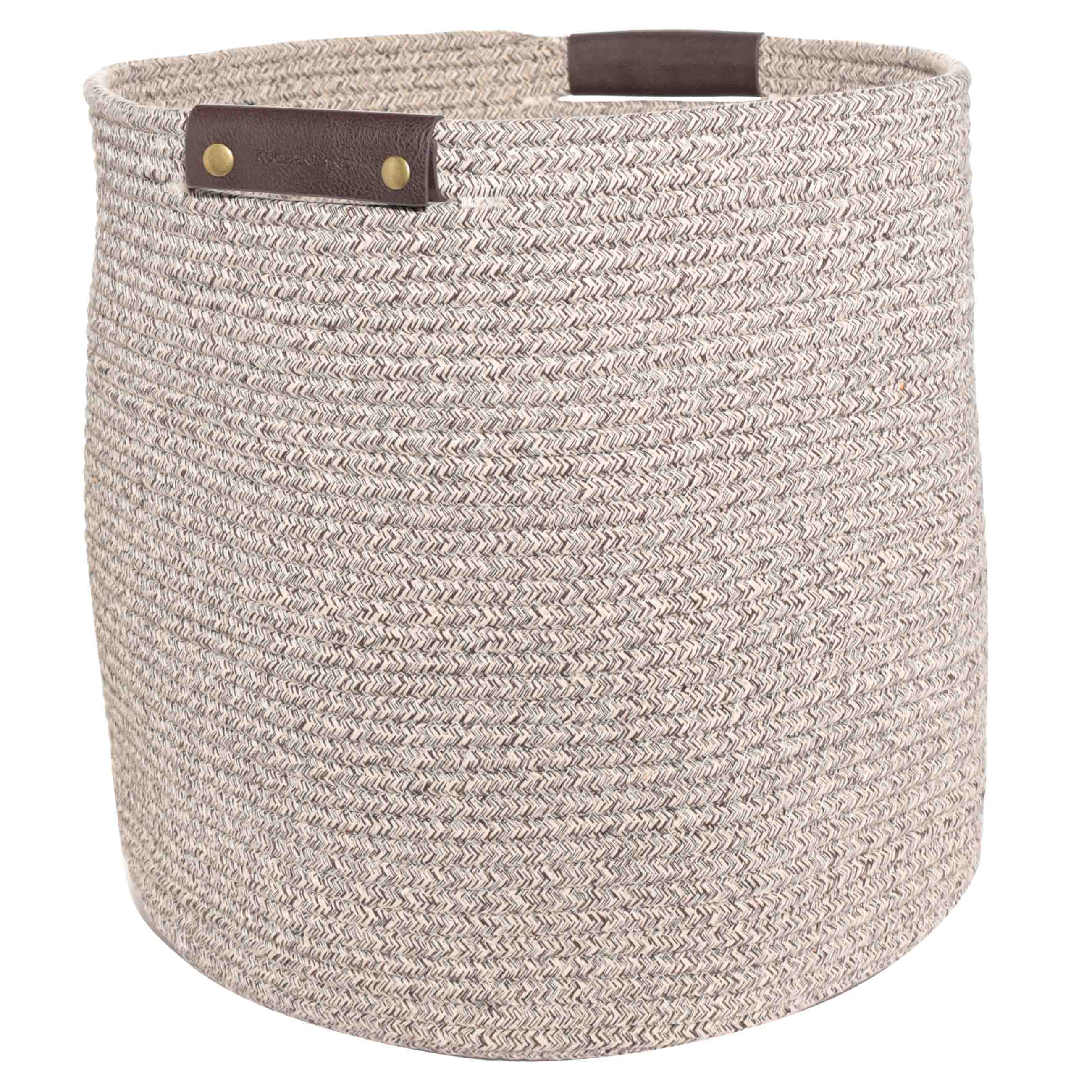 Laundry storage bag, 38x34x36 cm, with handles, cotton / polyester, Oval, Brown, Twine, image-0