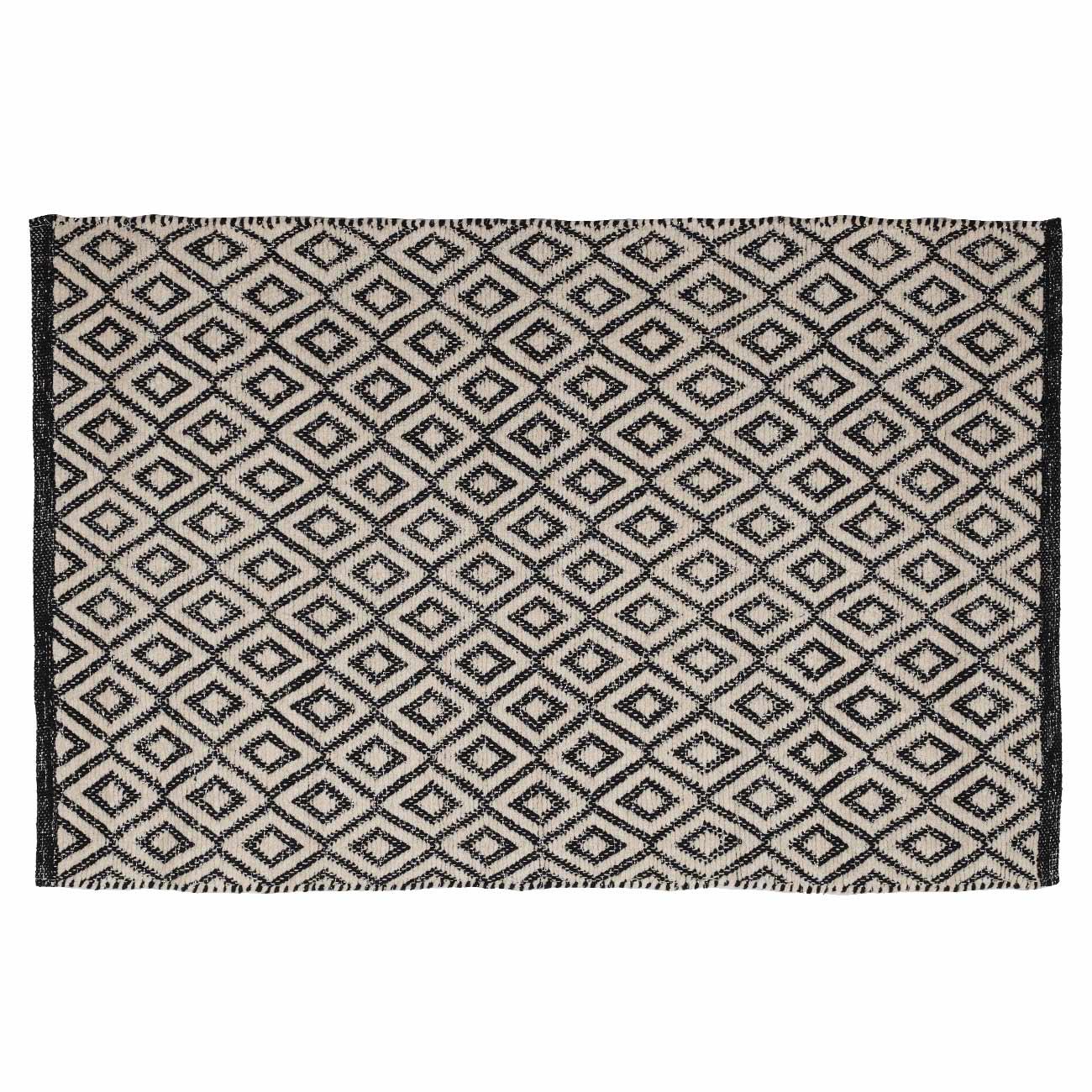 Mat, 65x100 cm, cotton / lurex, beige-black, Lozenges with lurex, Shiny threads, image-0