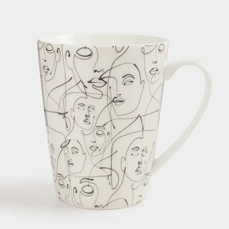 Mug, 420 ml, Porcelain N, Milk, Abstract faces, Face