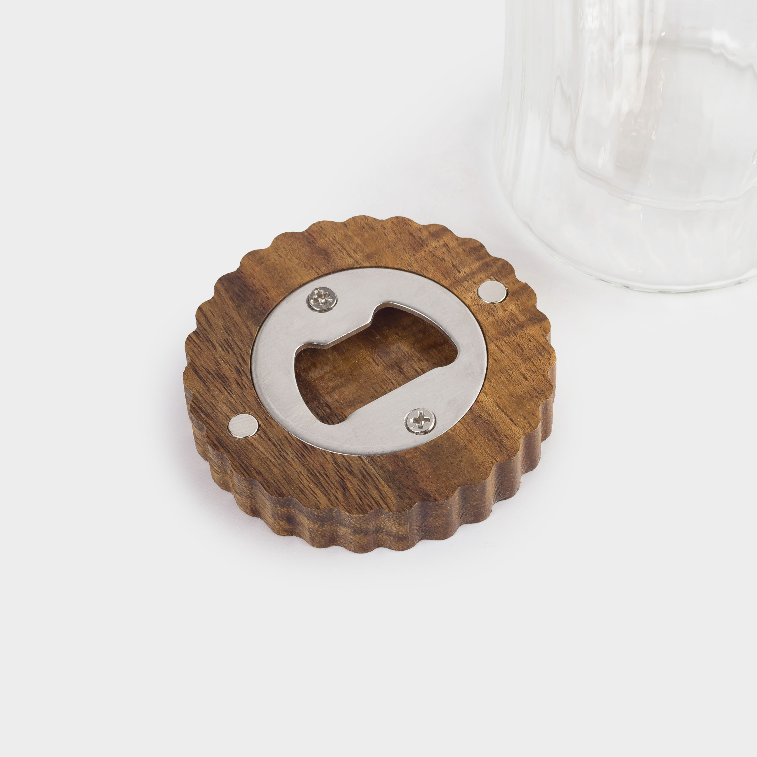 Drink set, 1 person, 2 items, with bottle opener, Glass / wood / metal, Air ribby, image-3