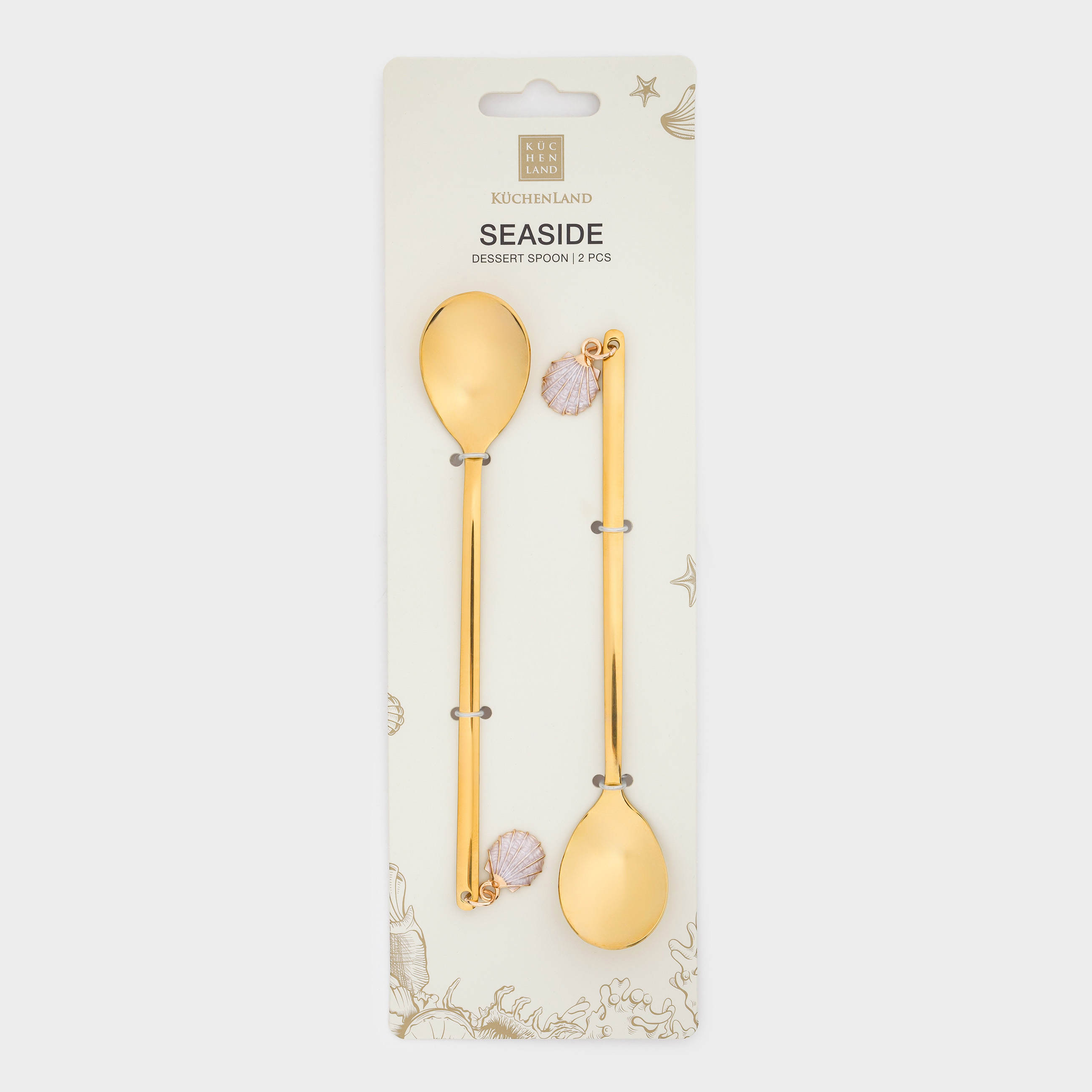 Dessert spoon, 14 cm, 2 pcs, steel, golden, Shell, Seaside, image-3