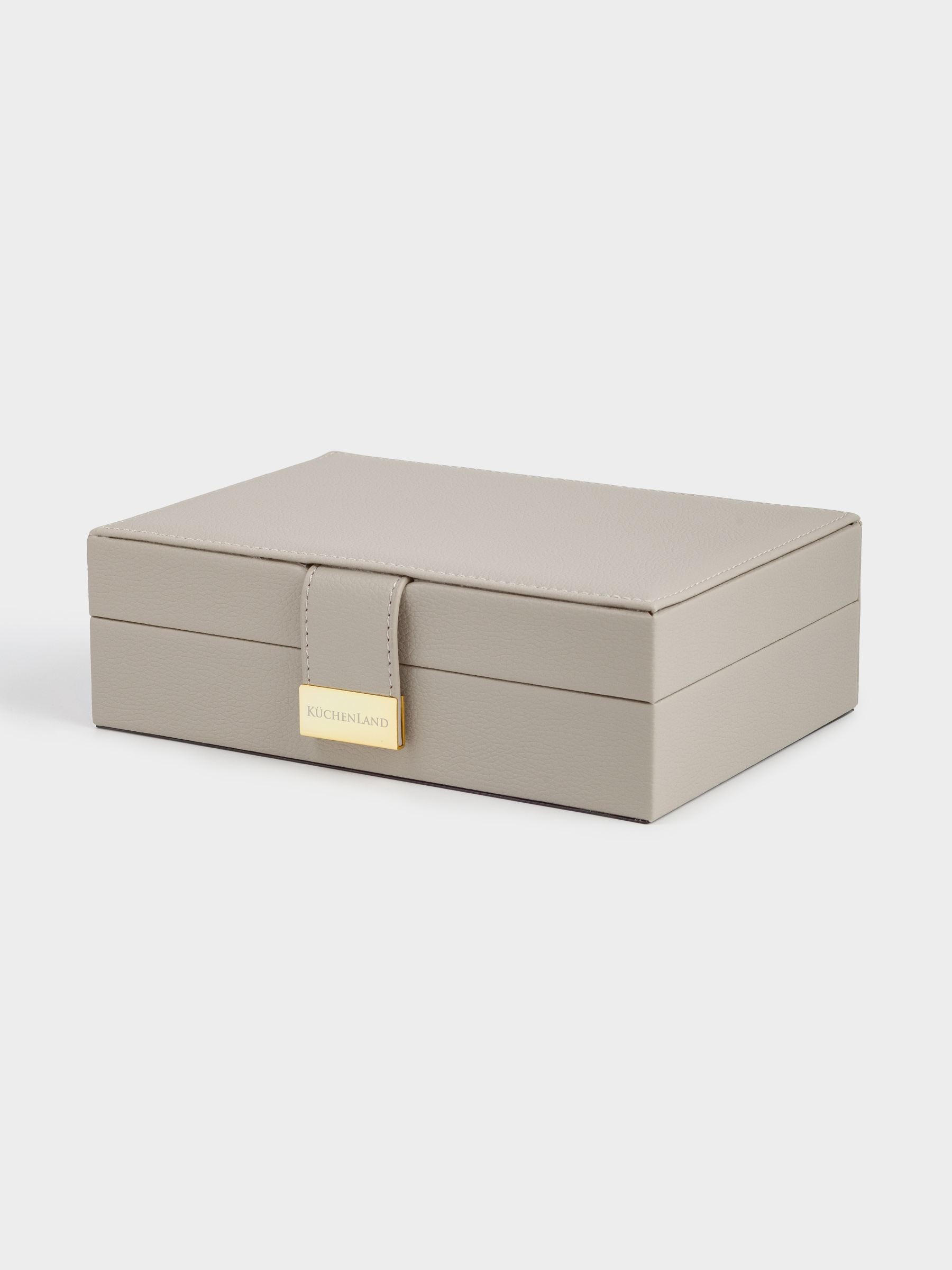 Jewelry box, 20x15 cm, with mirror, wood/PU leather, beige, Premiere one, image-0