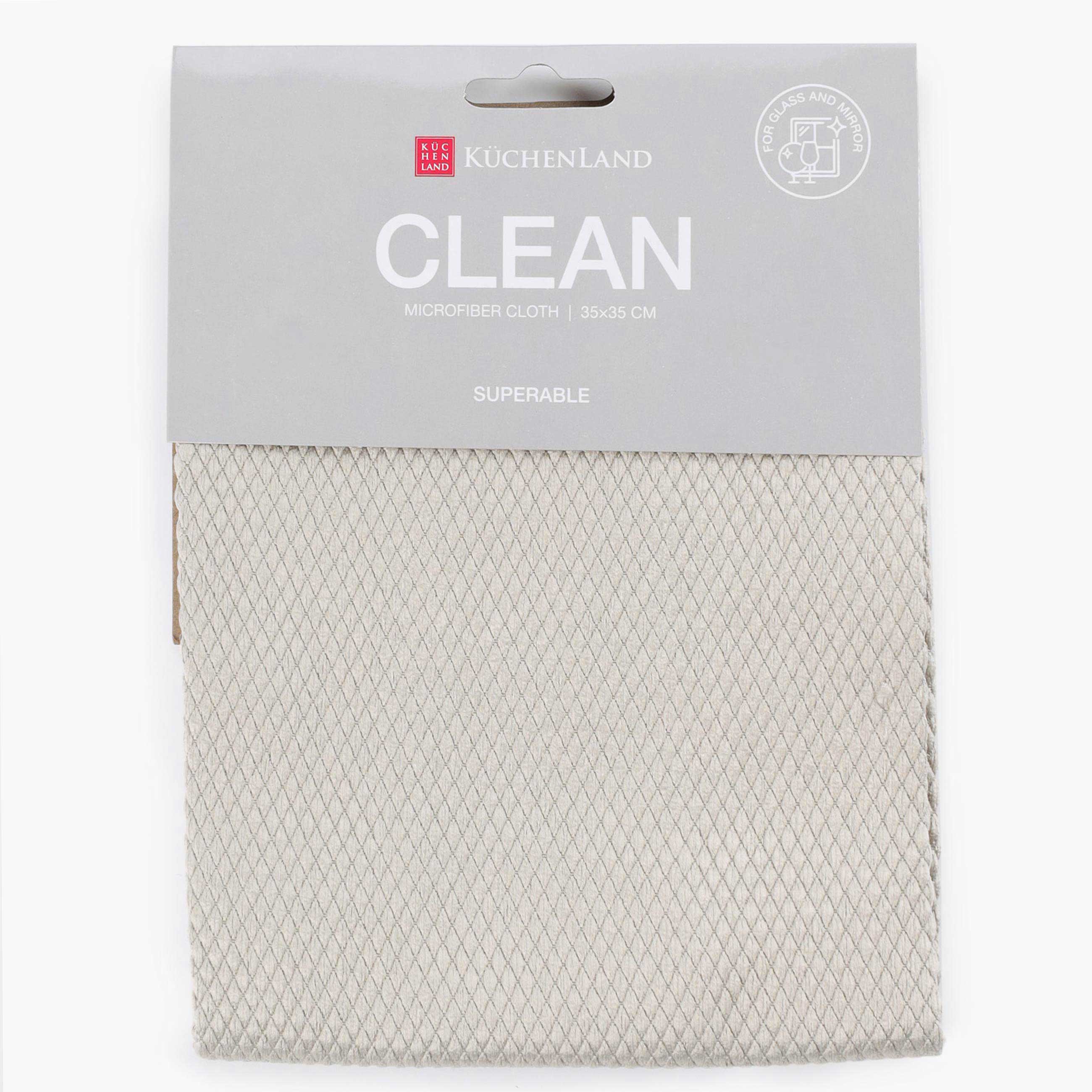 Cloth for glass/plastic/mirrors, 35x35 cm, microfiber, Fish scales, grey-beige, Clean, image-0