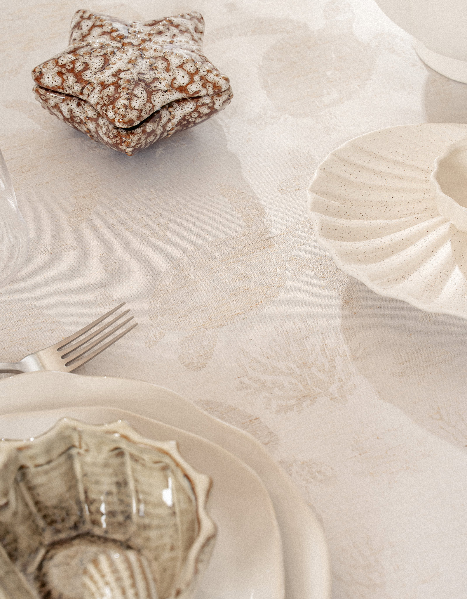 Tablecloth, 160x160 cm, jacquard, polyester / linen, beige, Turtles, Marine turtles, image-4