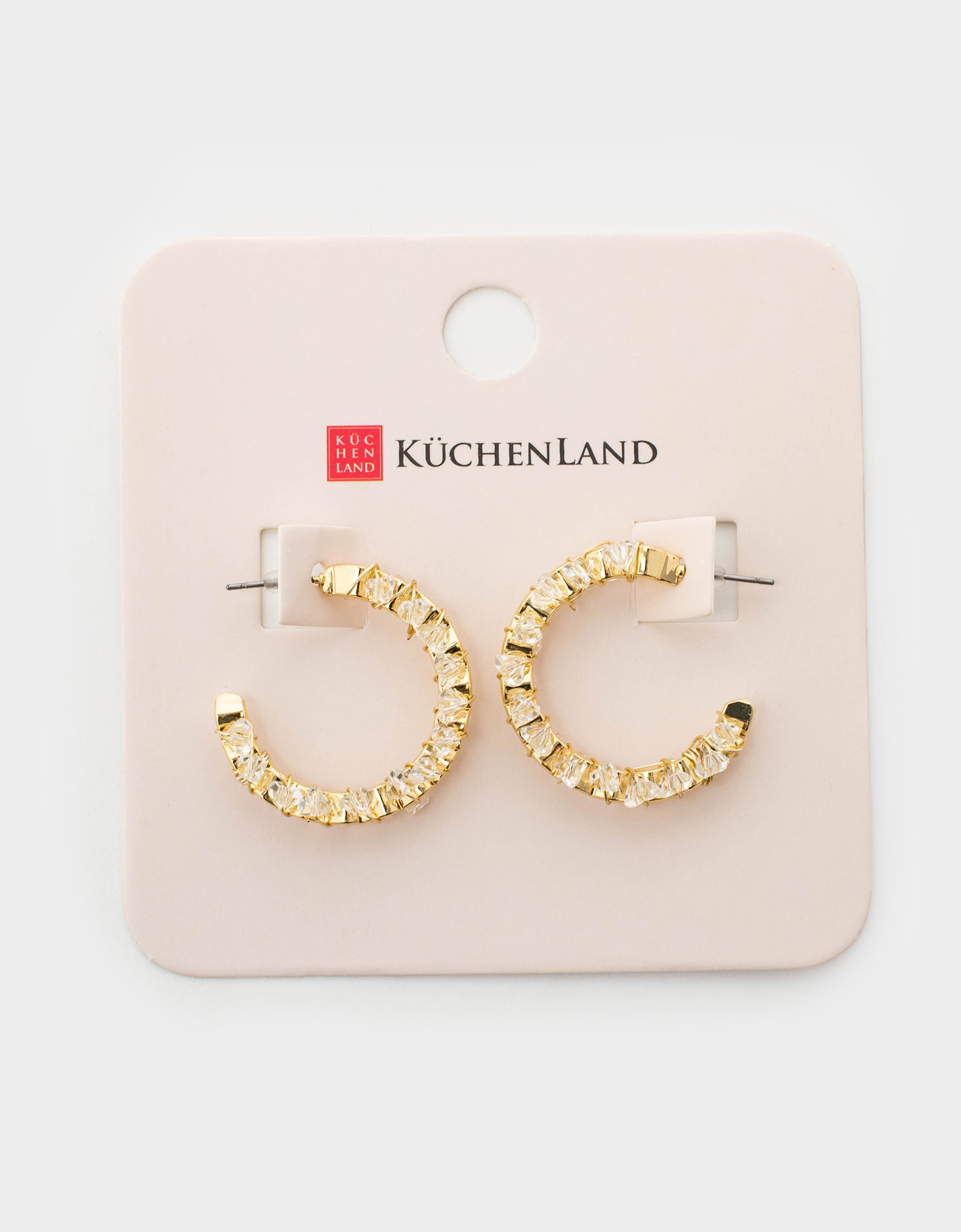 Stud earrings, 3 cm, 2 pieces, metal, gold, Crystals, Jewelry crystal