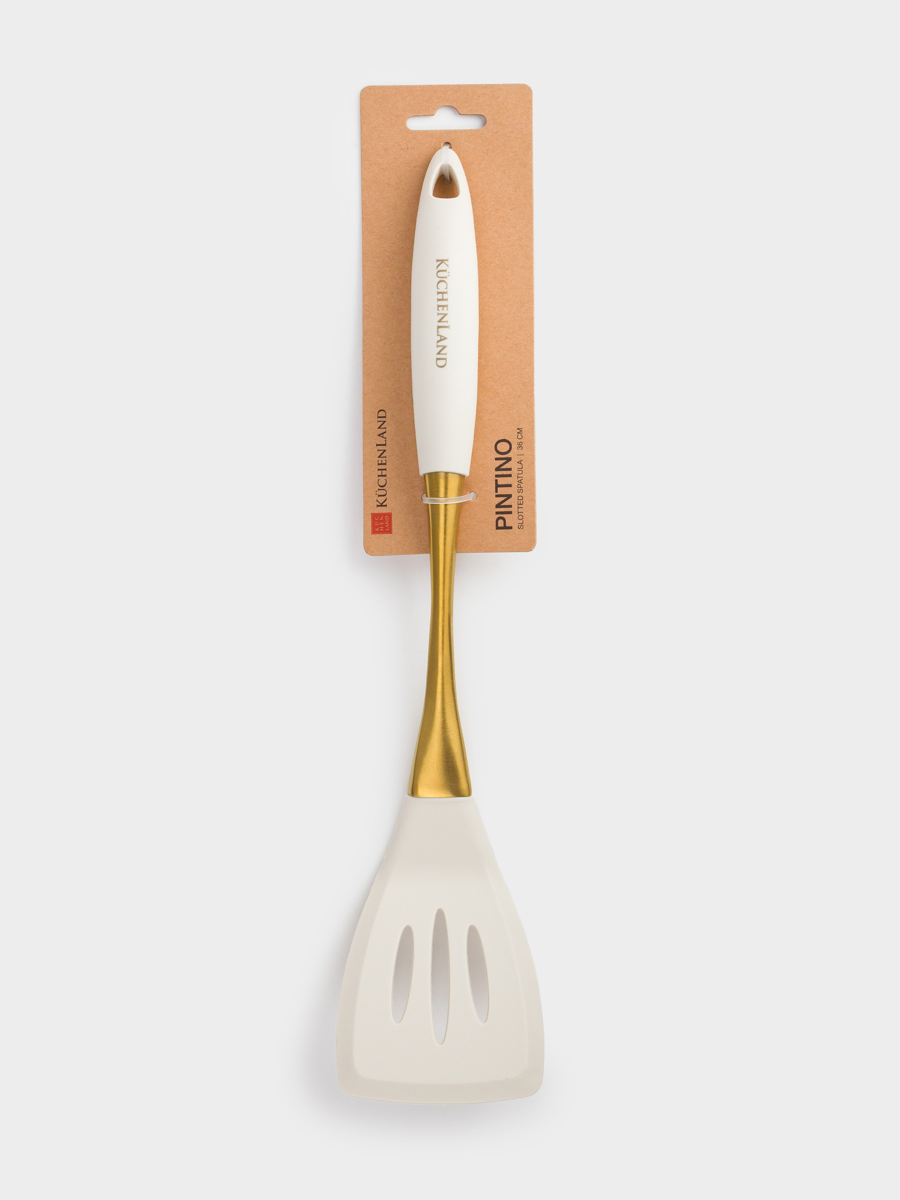 Spatula, 36 cm, with slits, silicone / steel, milky gold, Pintino, image-4