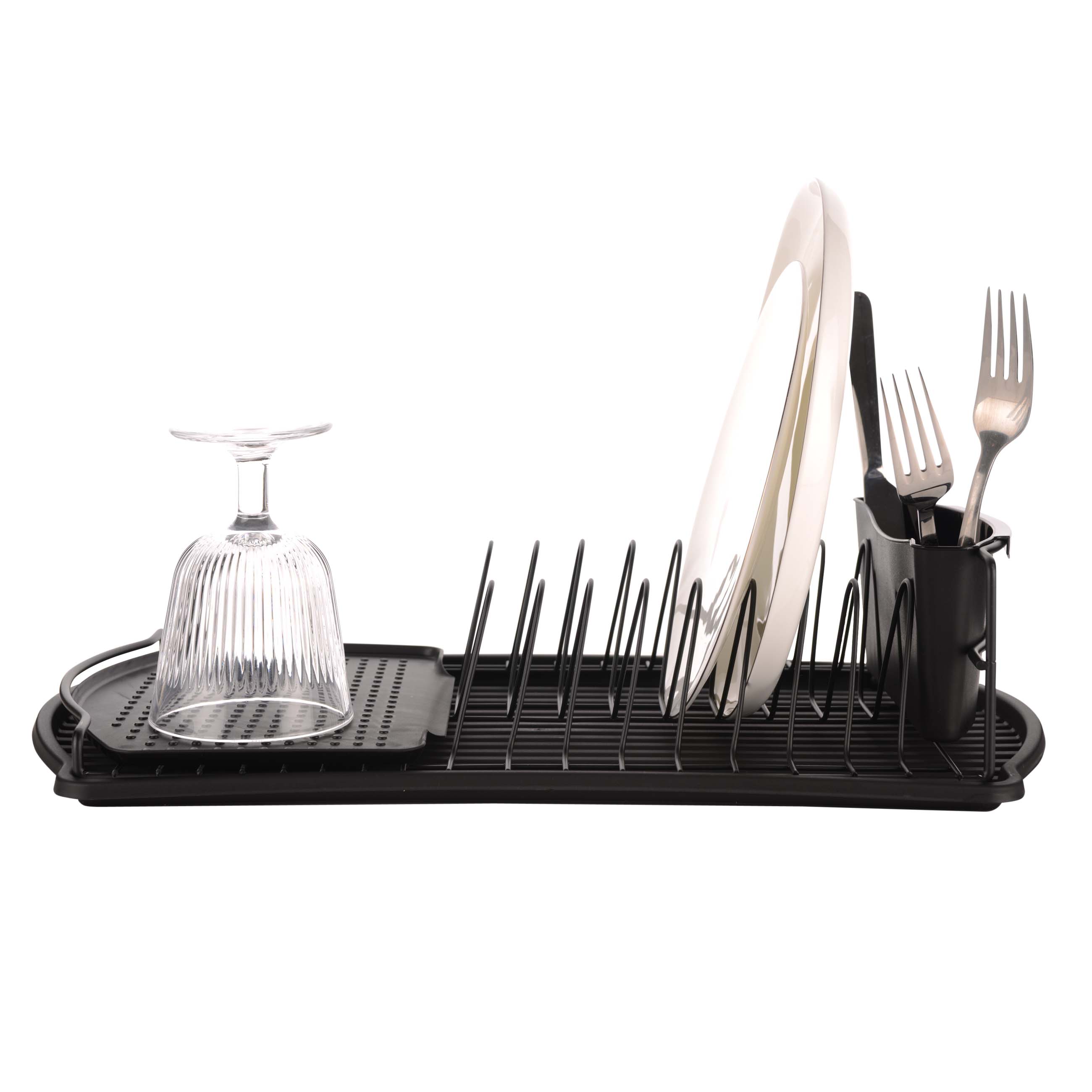 Dish rack, 47x26 cm, with tray, plastic / metal, black, Black style, image-3