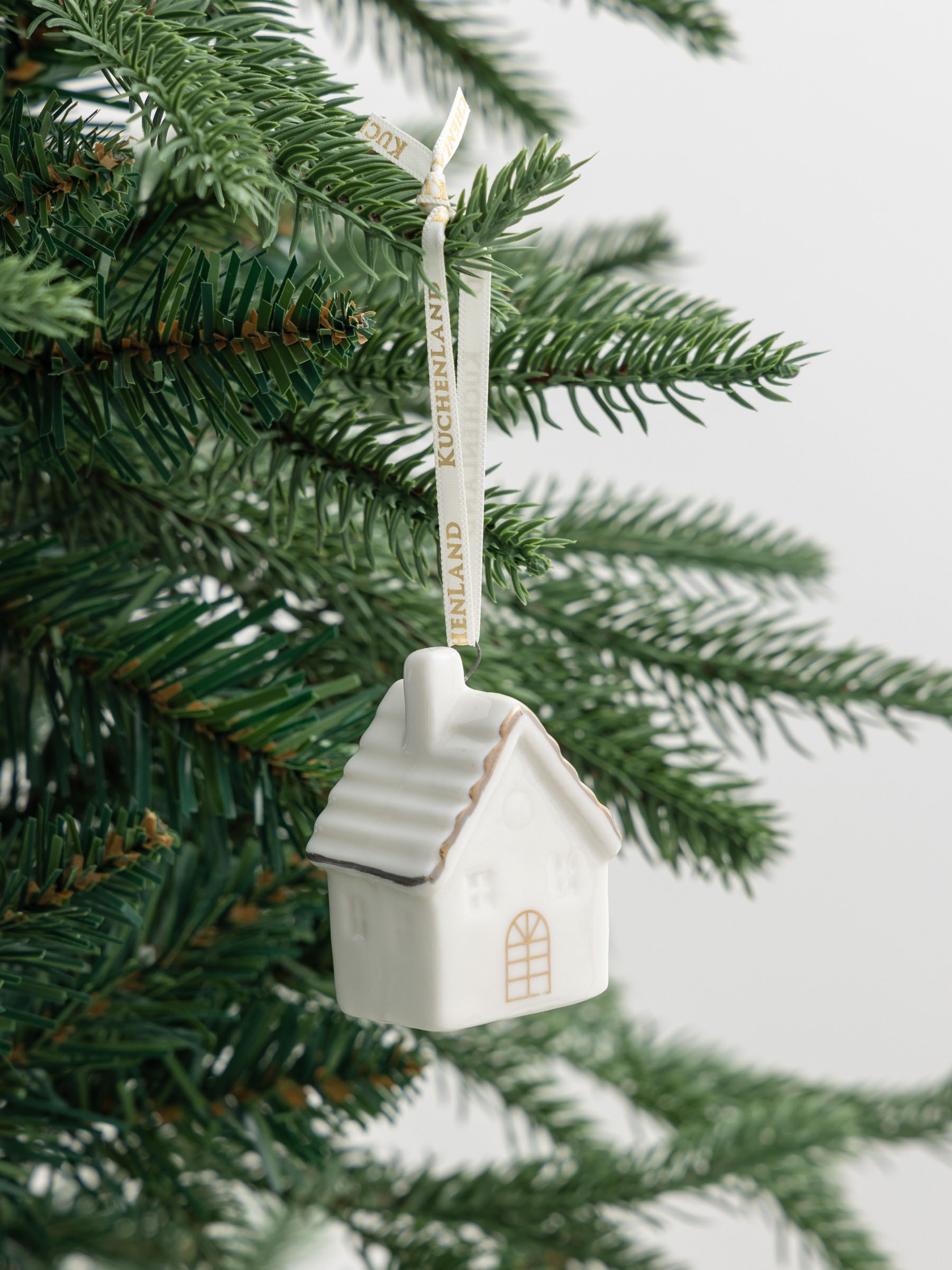 Christmas tree toy, 6 cm, porcelain P, white and gold, House, Figure christmas, image-4