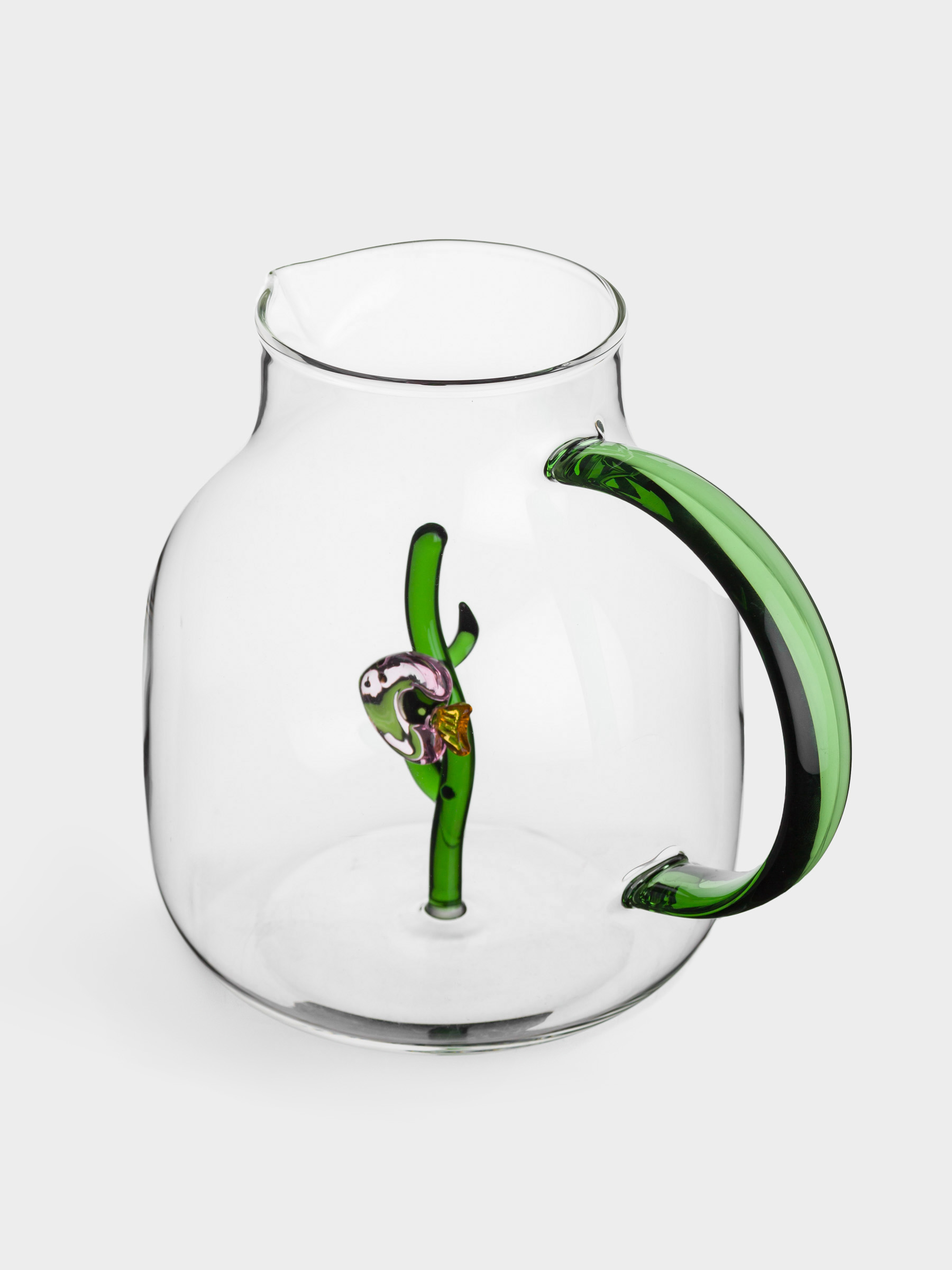 Jug, 1.6 l, glass, Green handle, Fish, Shape, image-2