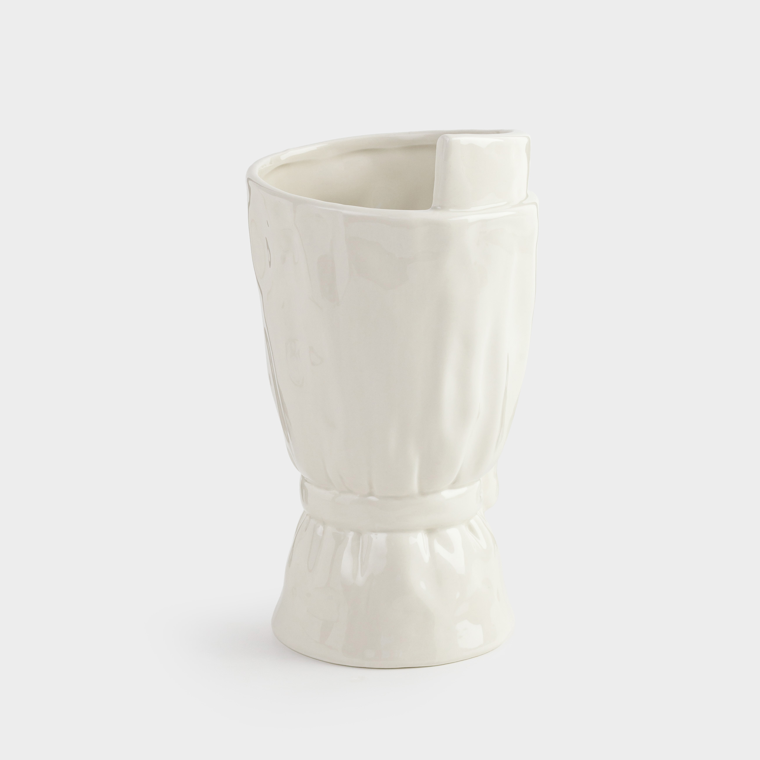 Flower vase, 26 cm, decorative, ceramic, milky, Bouquet with bow, Crumple