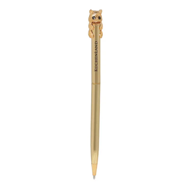 Ballpoint pen, 14 cm, with figure, golden, Cat, Draw figure ,image-0