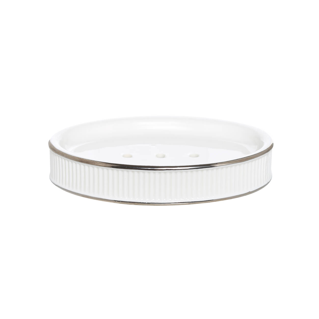 Soap dish, 13x9 cm, ceramic, oval, white, with silver edging, Kaliopa
