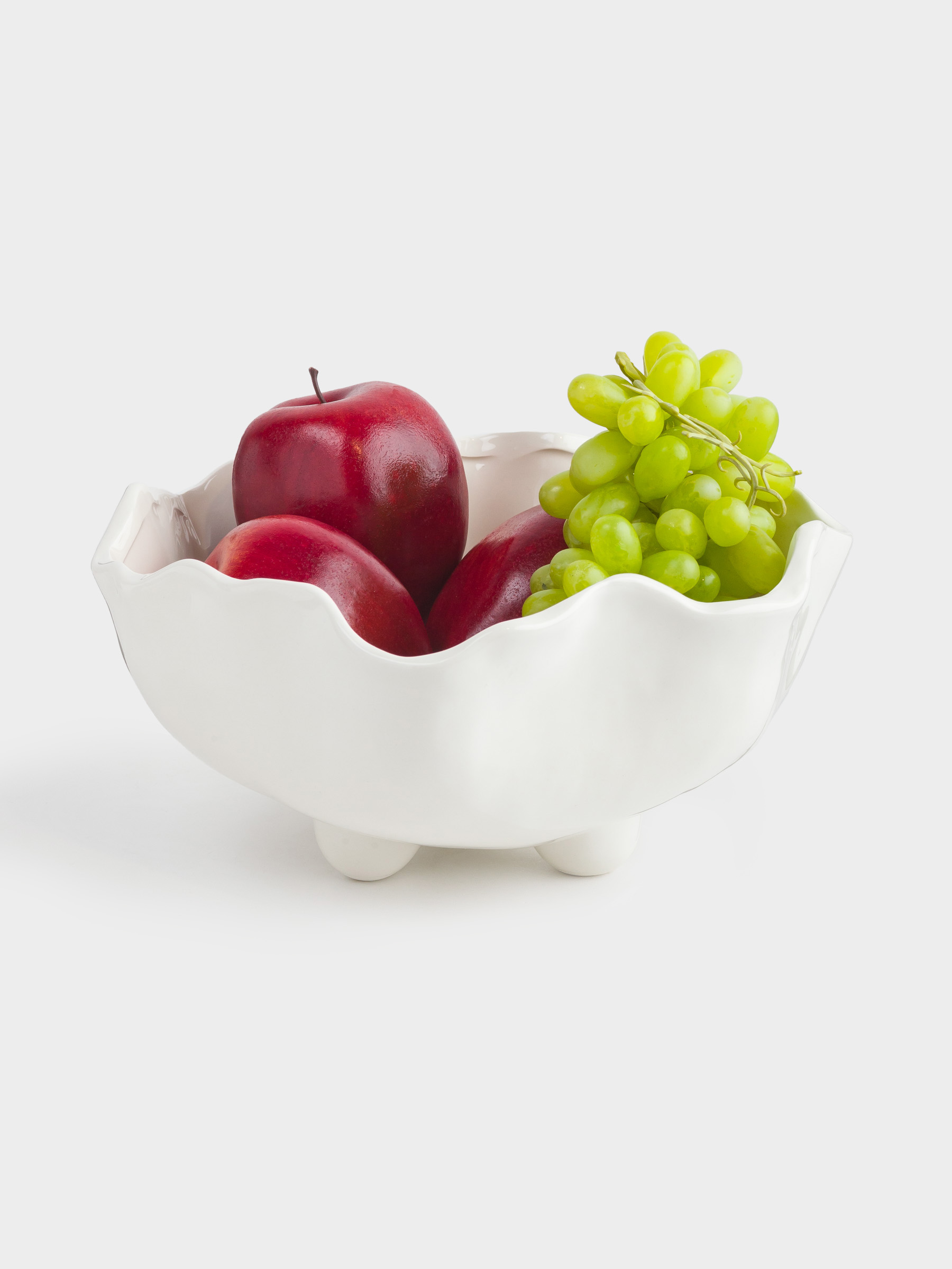 Fruit bowl, 25x13 cm, on legs, ceramic, milky, pearl, Crumpled effect, Crumple polar, image-5