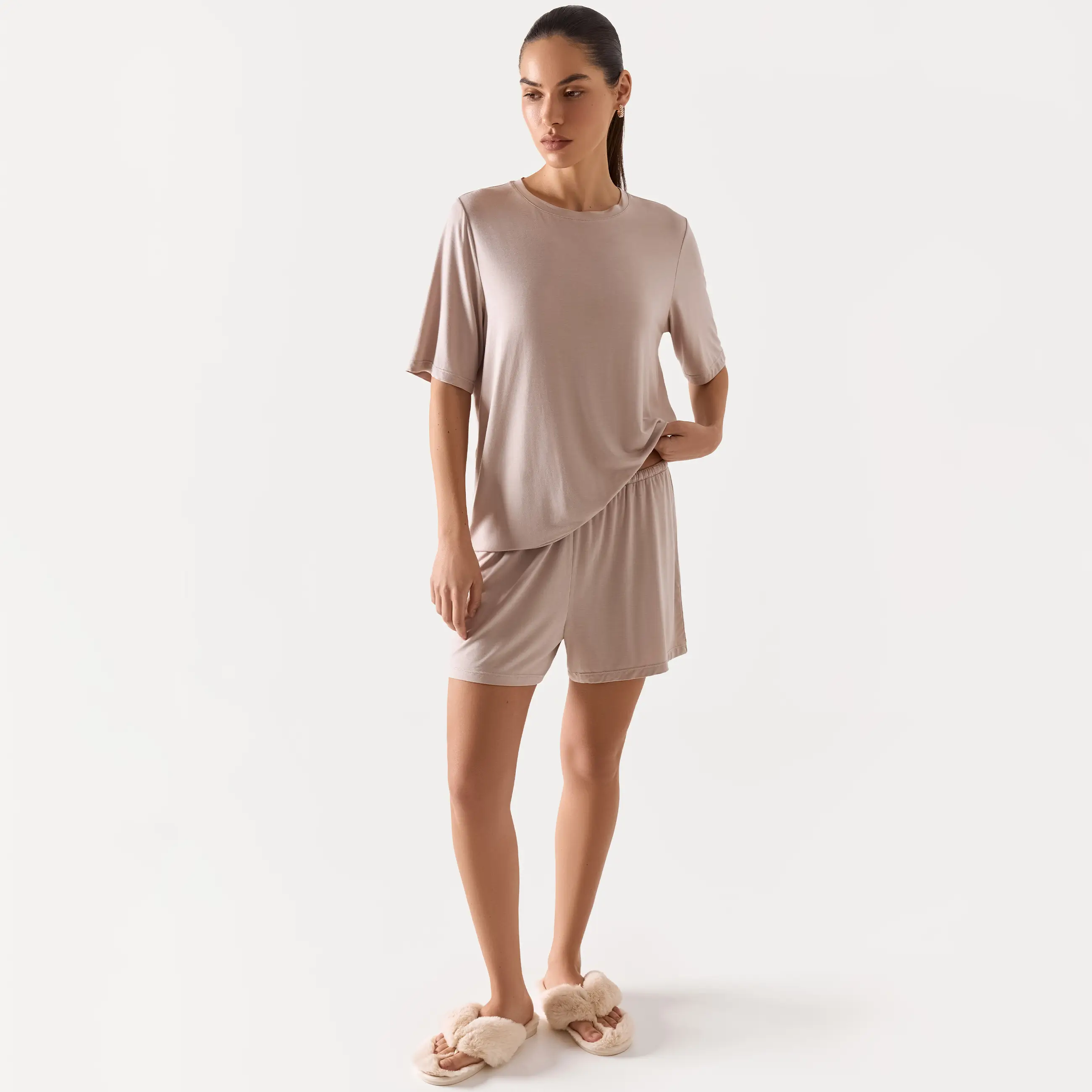 Women's shorts, homewear, size L, modal / elastane, beige, Callisto