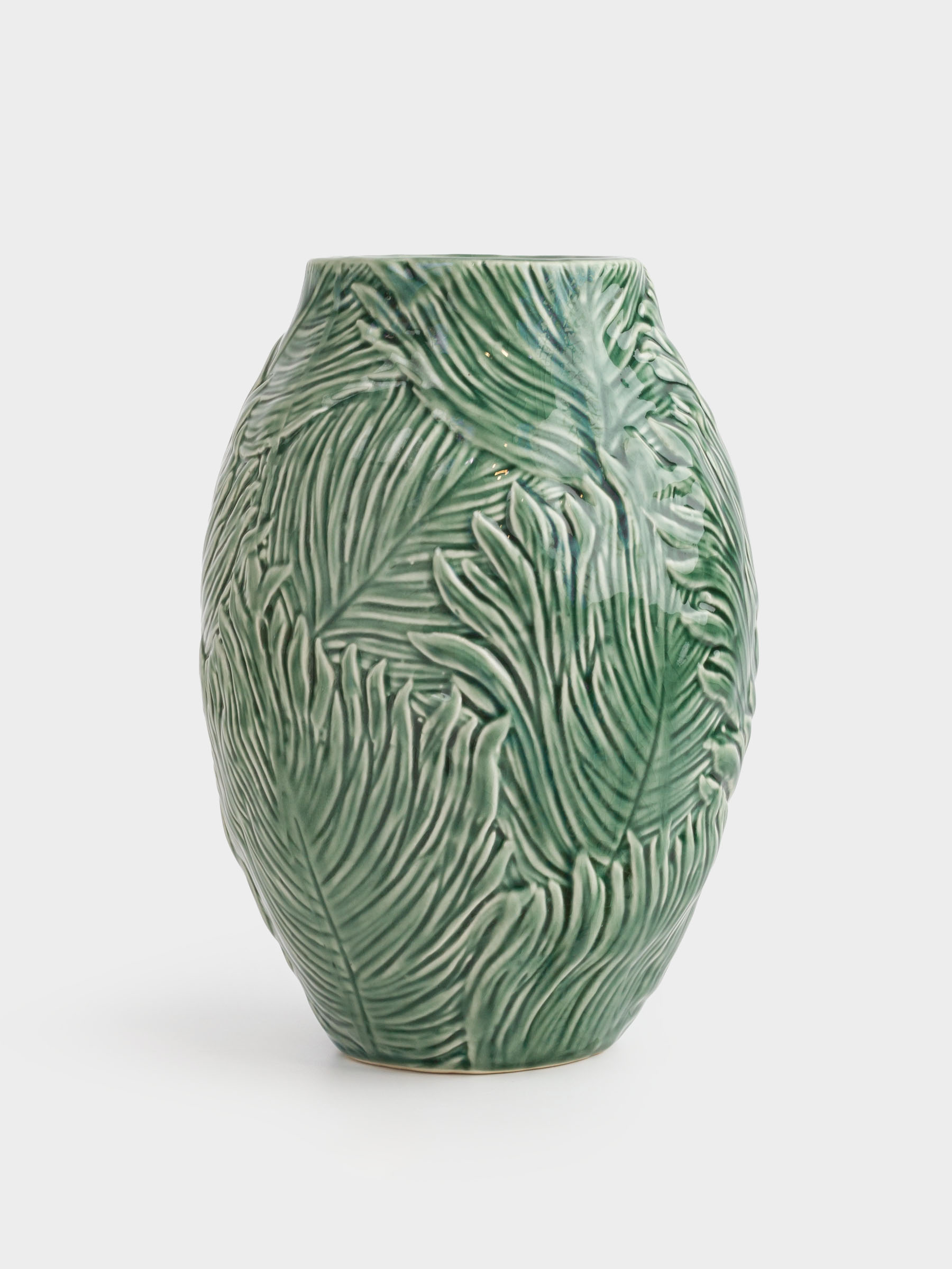 Flower vase, 23 cm, ceramic, Green, Tropical leaves, Tropical, image-2