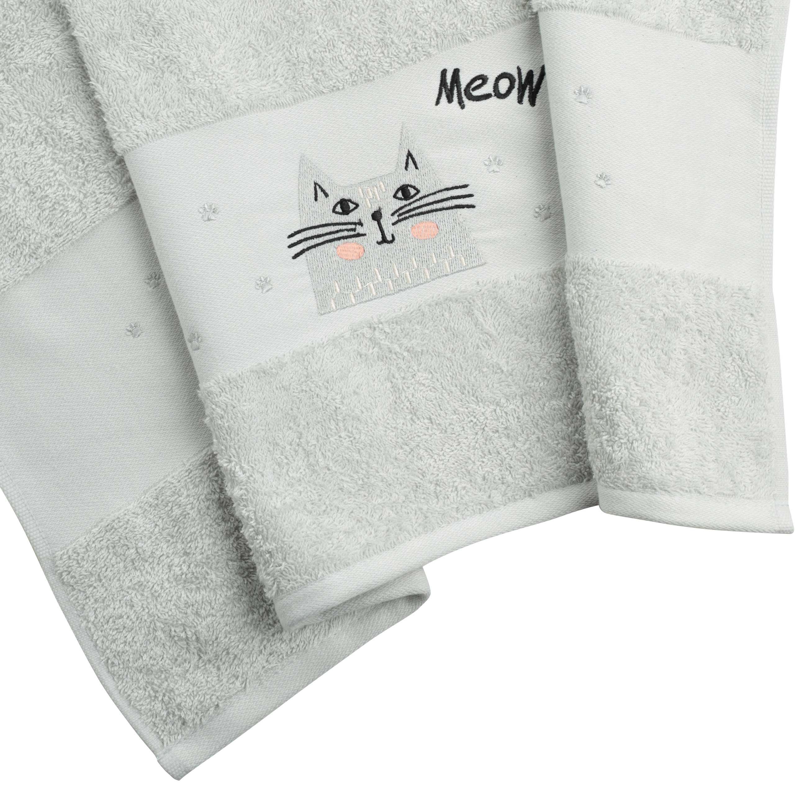 Baby towel, 50x90 cm, cotton, light grey, Cat, Grey cat