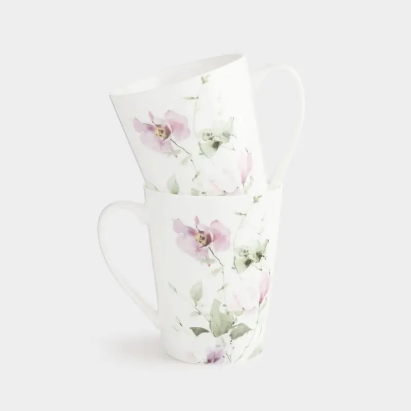 Mug, 420 ml, 2 pcs, porcelain N, white, Lilac flowers, Floret