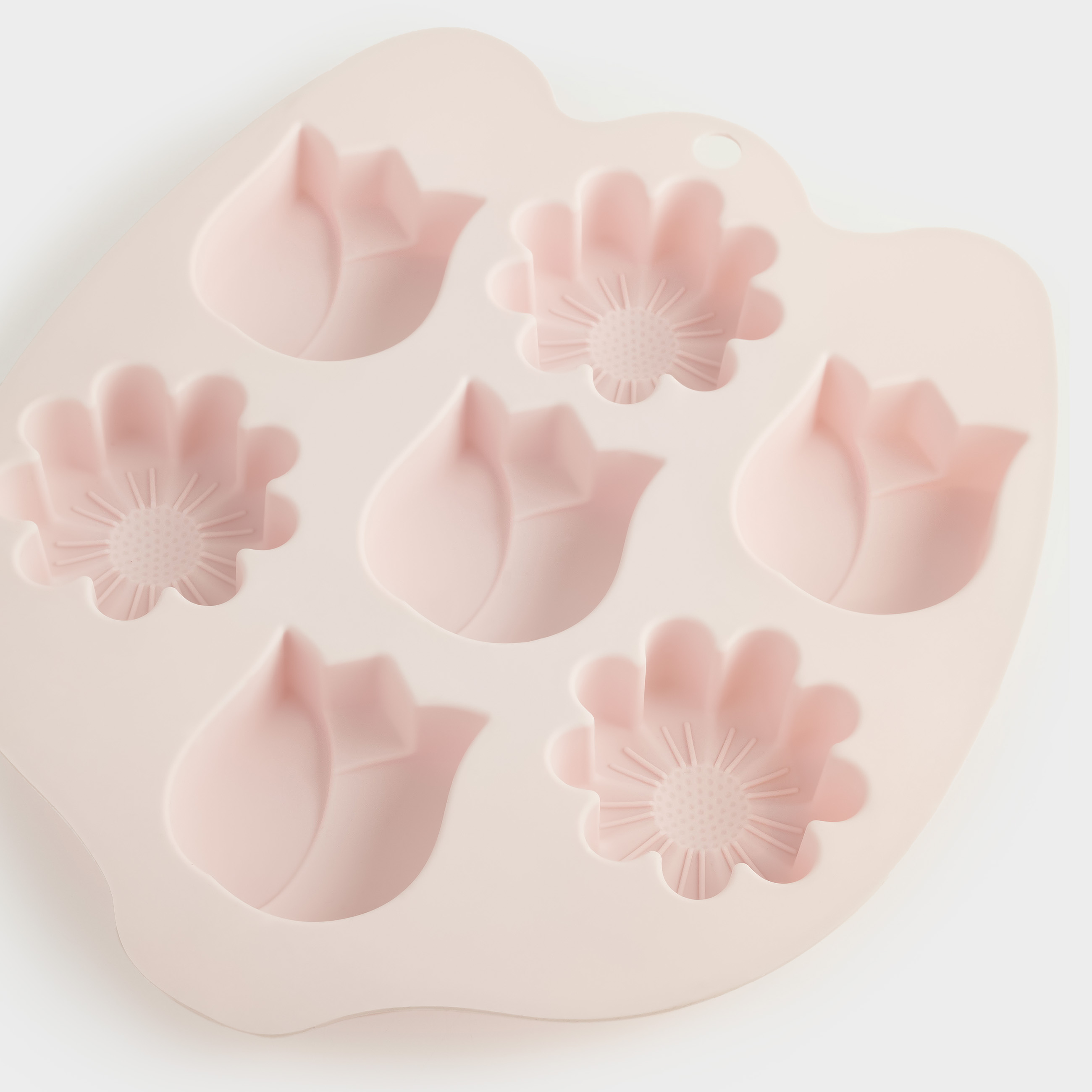 Cupcake baking dish, 26x23 cm, 7 compartments, silicone, pink, Spring flowers, Bakery color