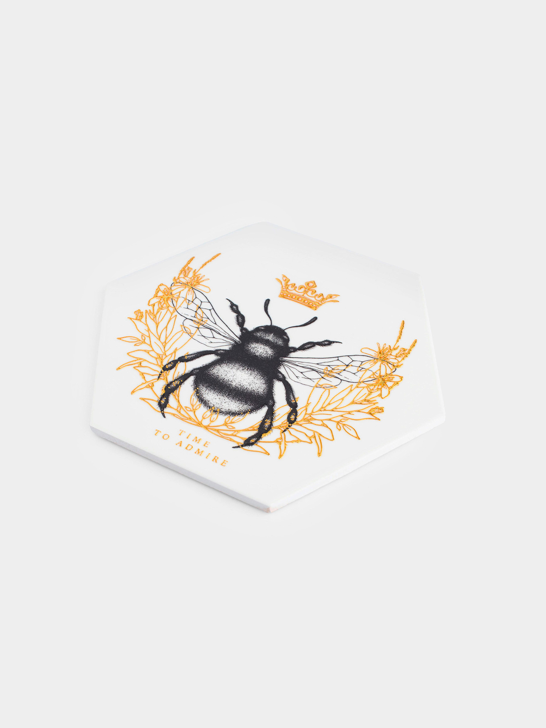 Hot plate, 20 cm, ceramic / cork, hexagonal, white, Royal bee, Honey, image-1