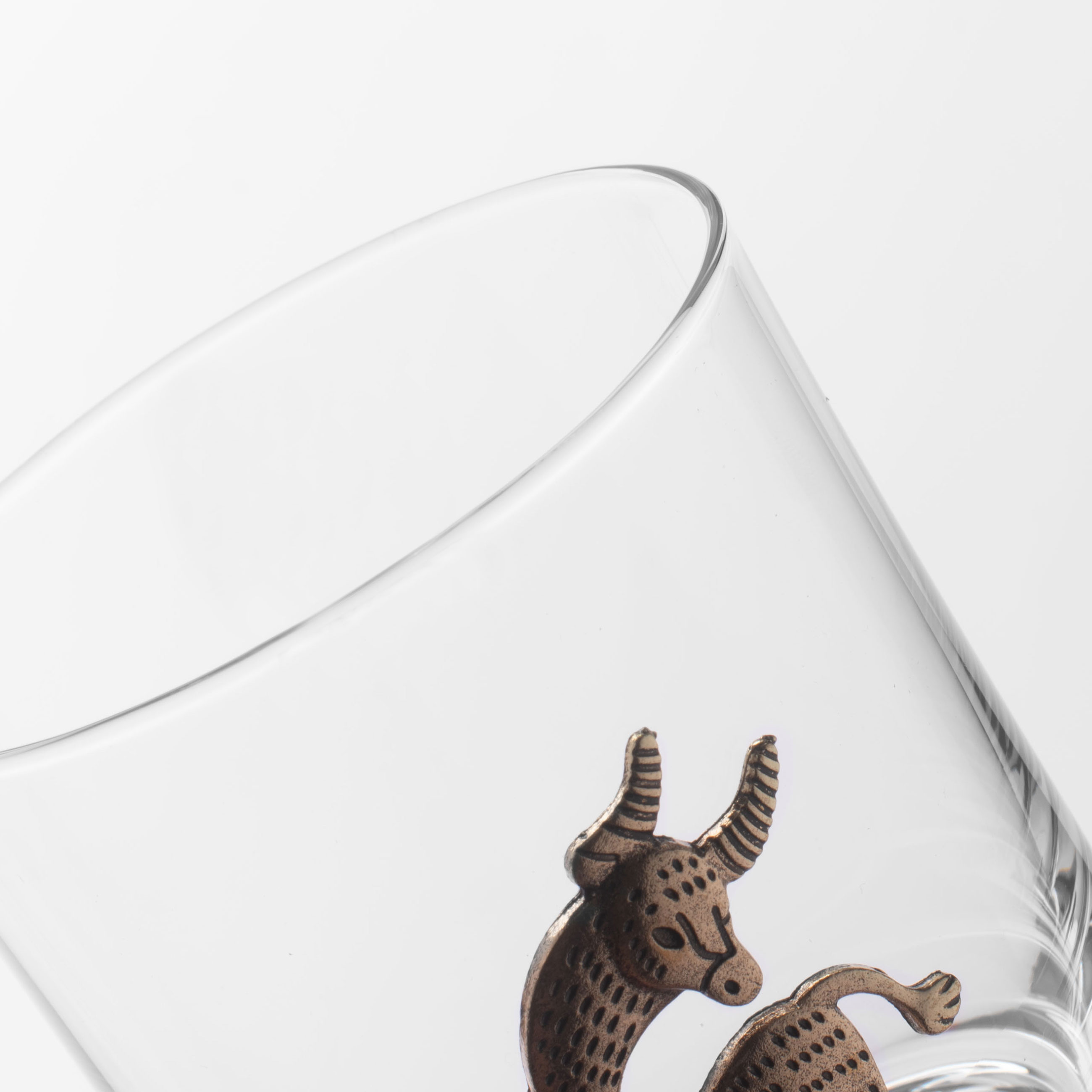 Whiskey glass, 10 cm, 340 ml, glass / metal, golden, Taurus, Zodiac, image-4