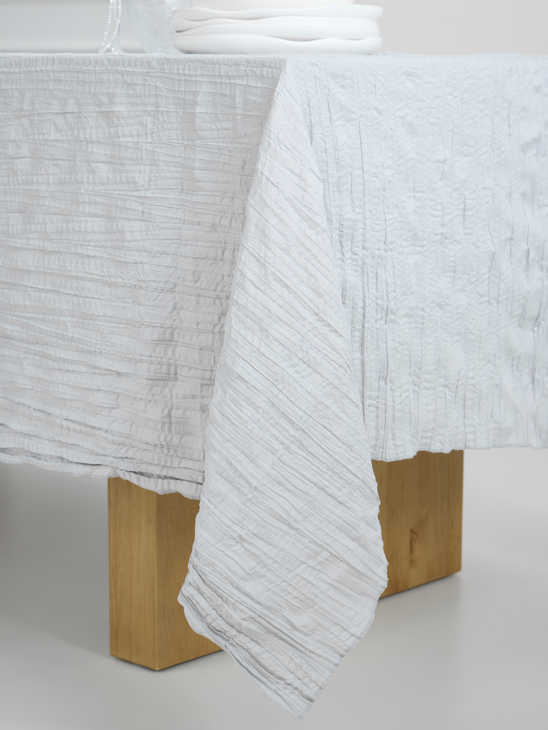 Tablecloth, 170x250 cm, polyester, Light gray, Crumpled effect, Dented, image-4