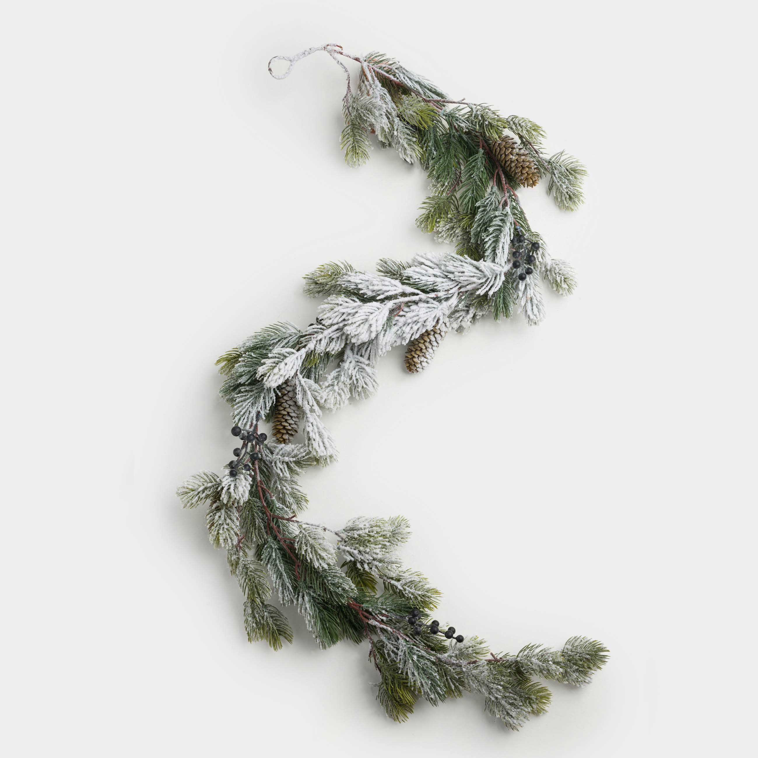 Decorative garland, 1,3 m, plastic / foam, Blue berries and cones on branches, Blue berry, image-1