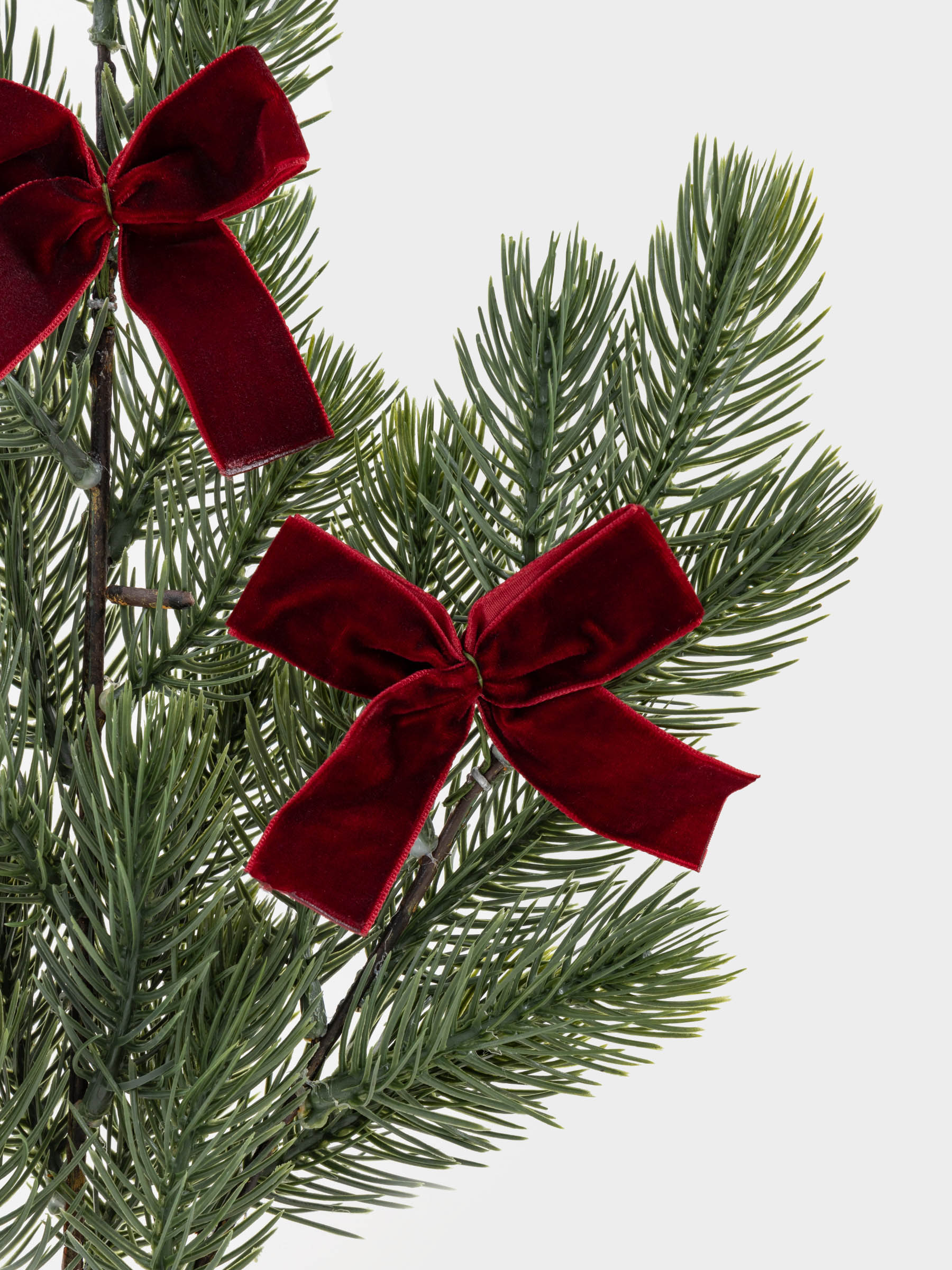 Decorative branch, 67 cm, polyethylene, Spruce with red bows, Conifer decor, image-2