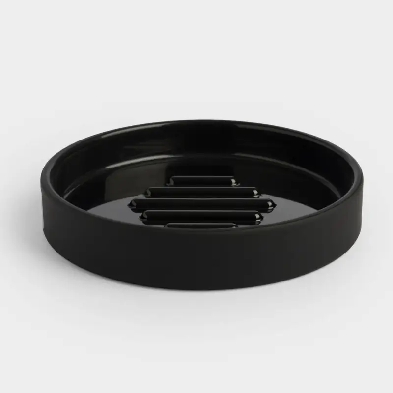 Soap dish, 12x12 cm, plastic, round, black, Loft style