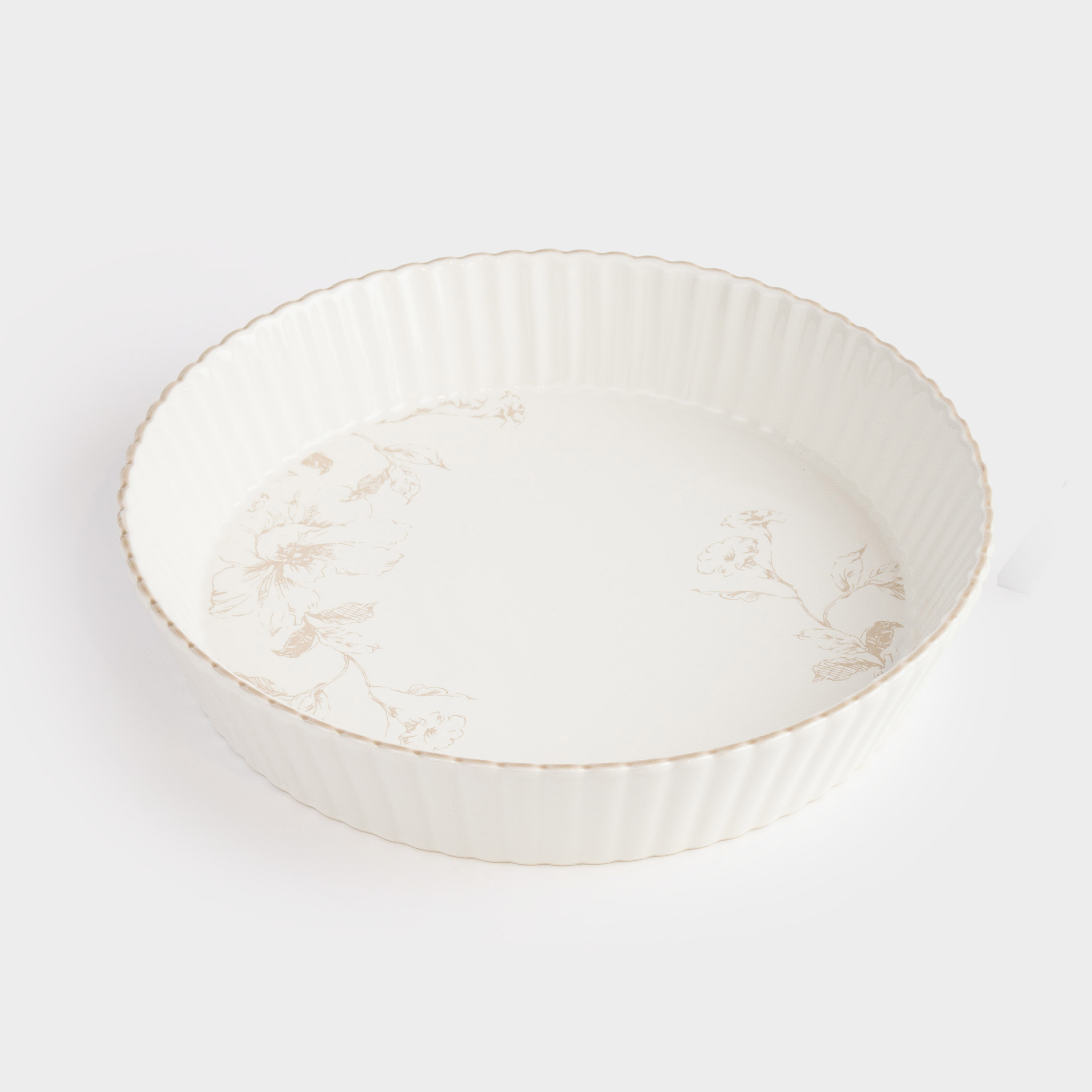 Baking dish, 25 cm, ceramic, milky, beige flowers, Maleo