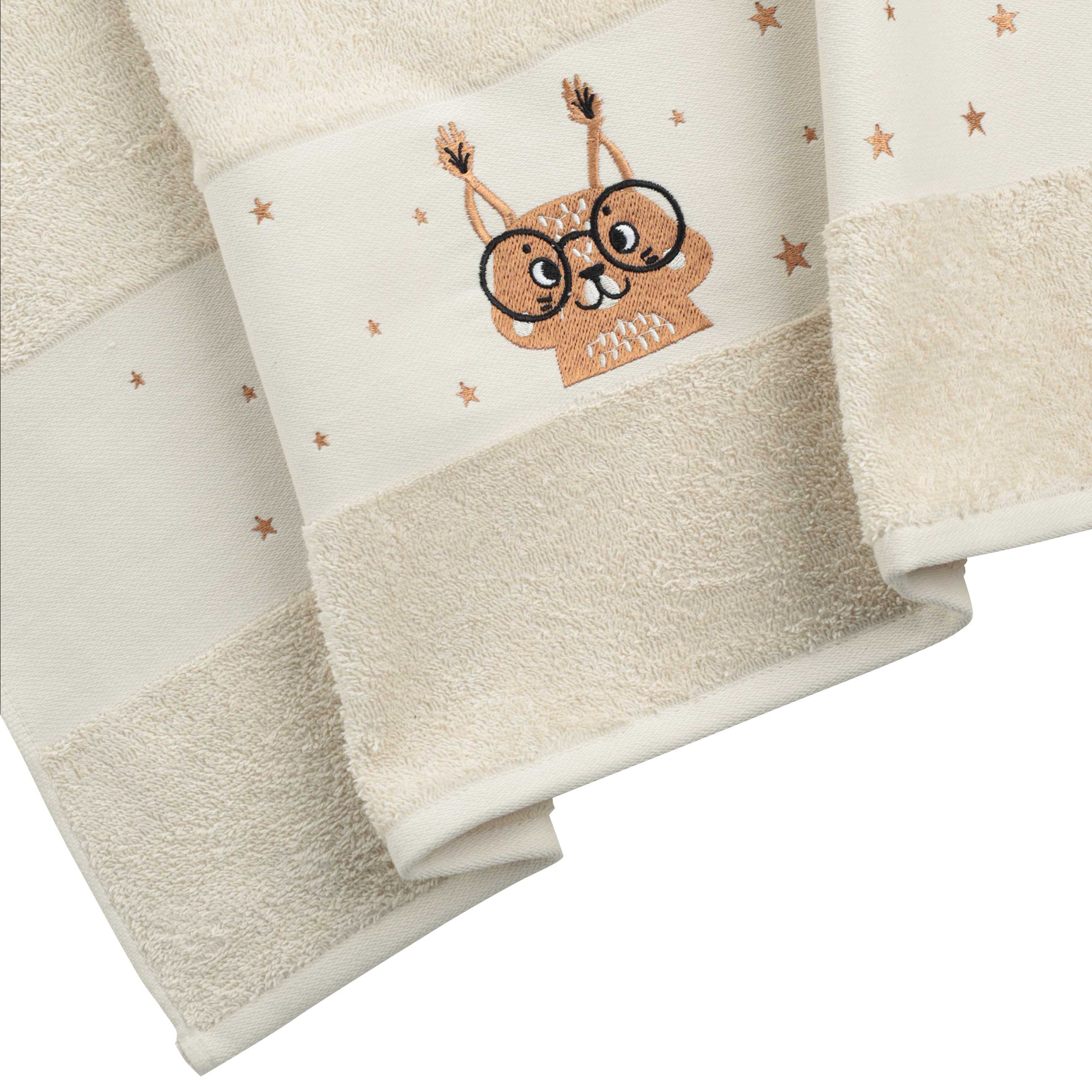 Children's towel, 50x90 cm, cotton, beige, Squirrel, Forest Animals