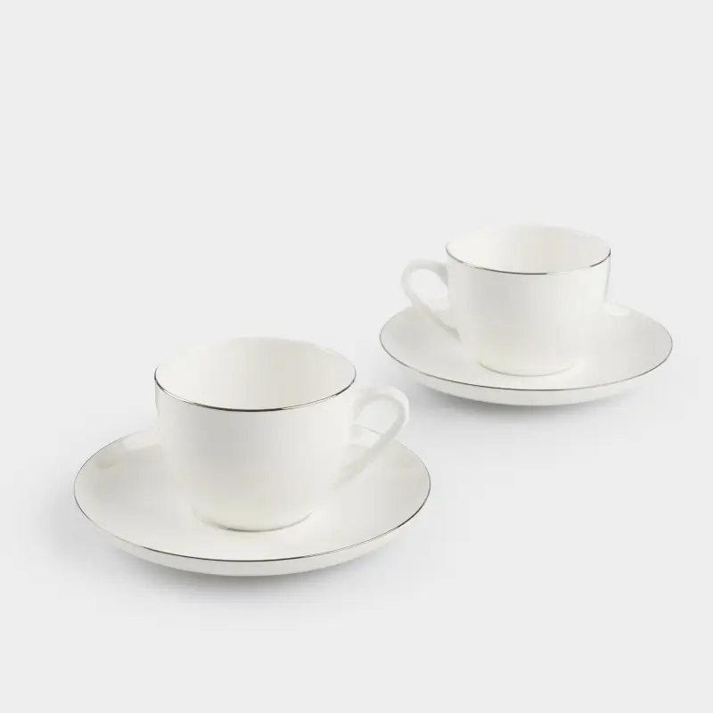 Tea pair, 2 persons, 4 items, 250 ml, porcelain F, white, Ideal silver ,image-0
