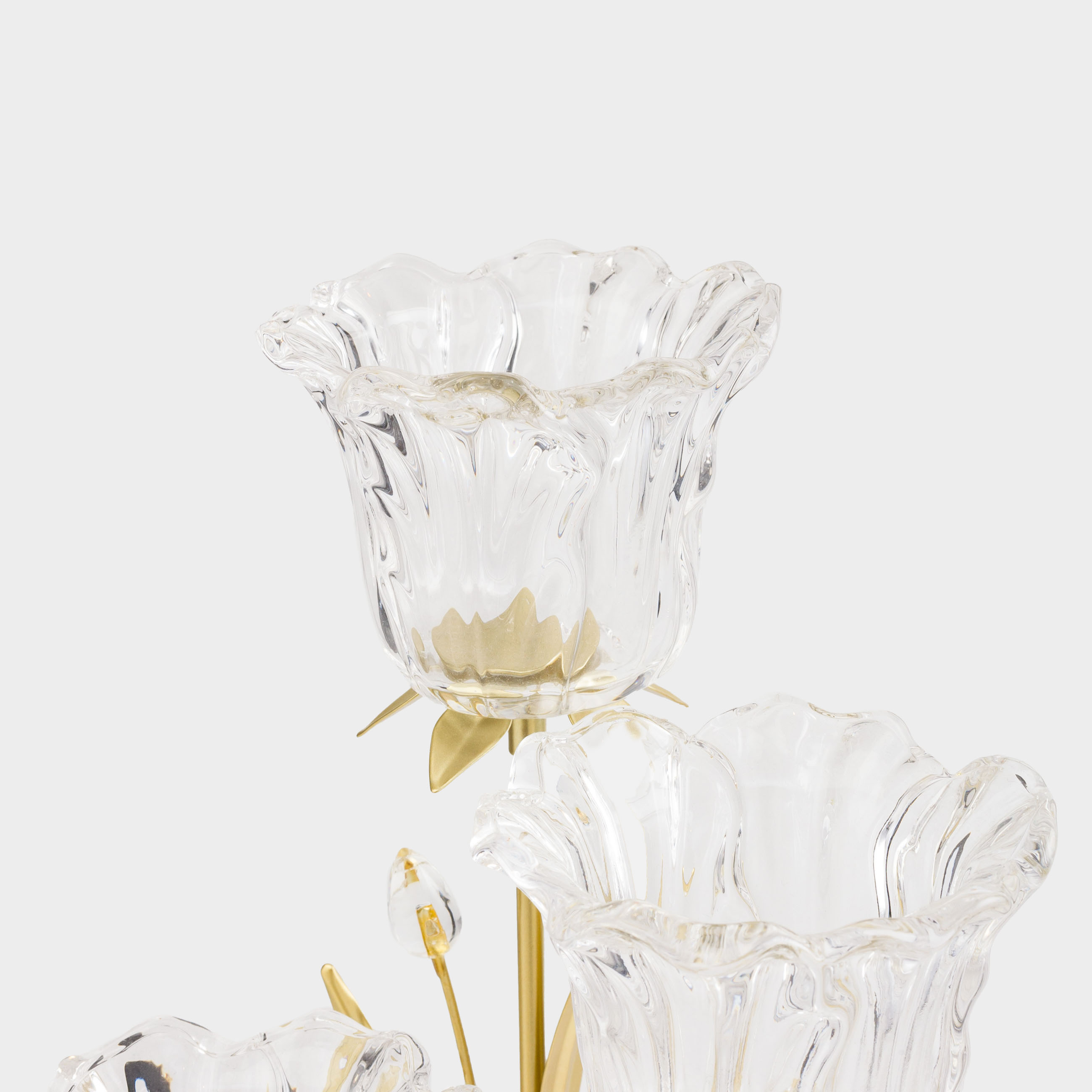 Candlestick, 45 cm, 3 tea candles, glass / metal, golden, Flowers, Fantastic flowers, image-2