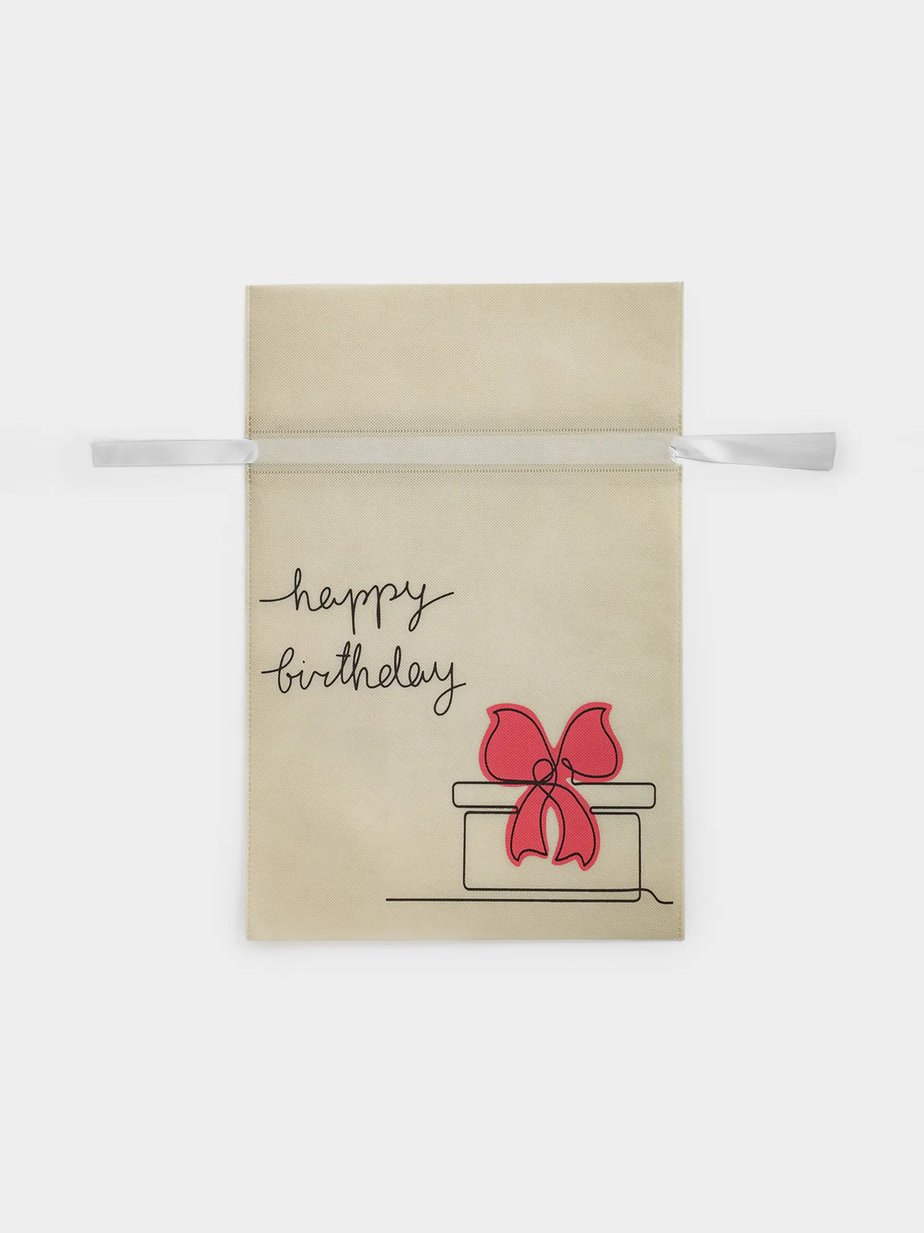 Gift bag, 30x45 cm, with drawstrings, polypropylene, white, Happy Birthday, Birthday, image-0