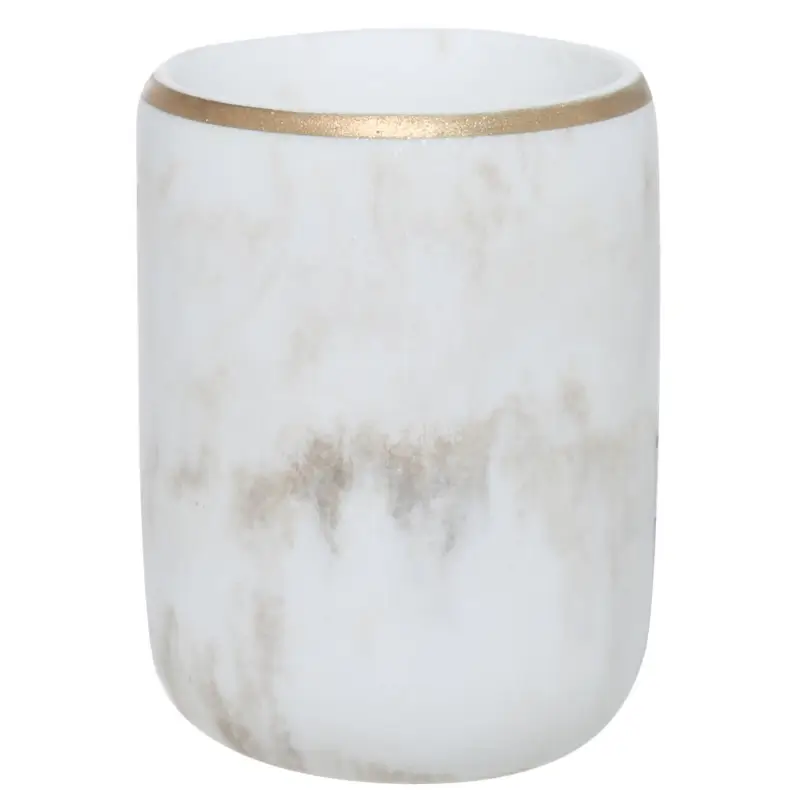 Bathroom glass, 10 cm, polyresin, white-gold, Marble, Dryad