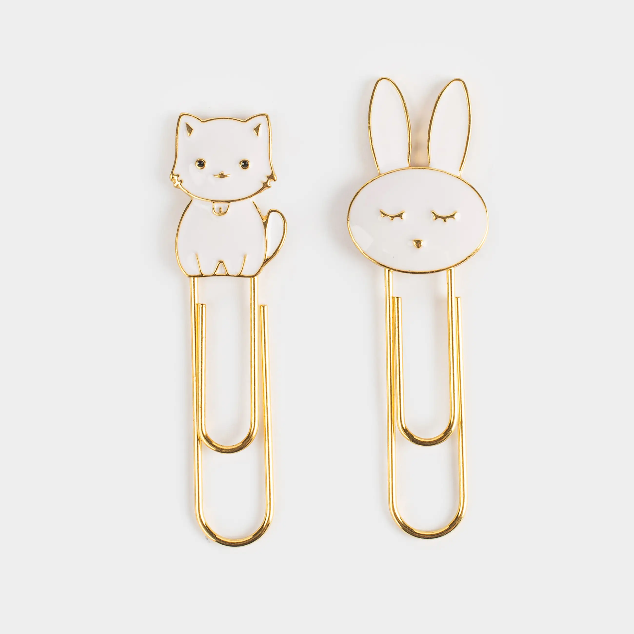 Stationery paper clip, 7 cm, 2 pcs, metal, white, Kitten and rabbit, Cat