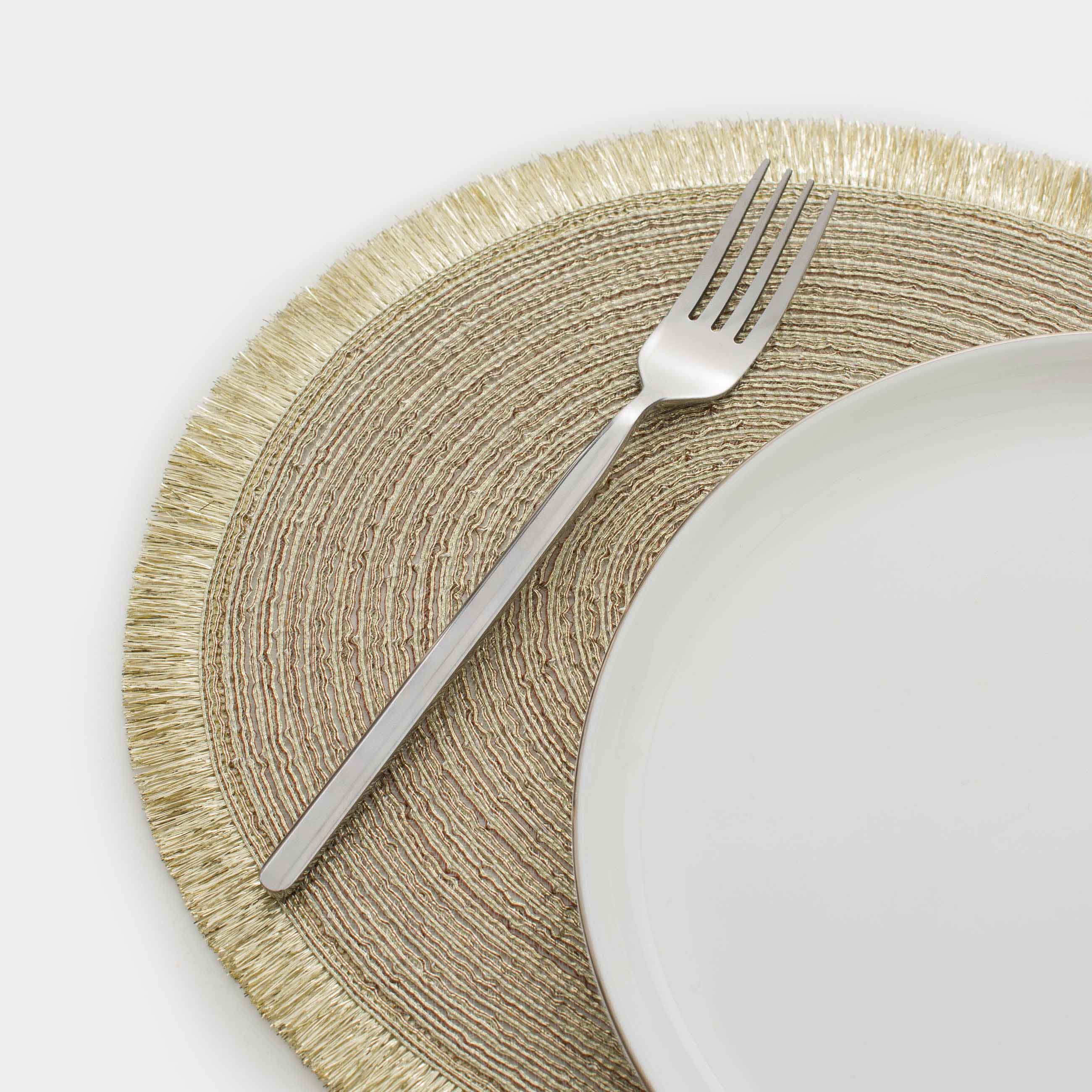Placemat, 30x45 cm, fringed, polyester, oval, golden, Rotary shine