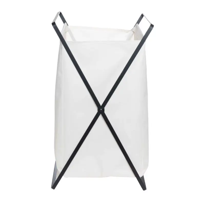 Laundry basket, 30x30x55 cm, foldable, metal / oxford, black and white, Compact black