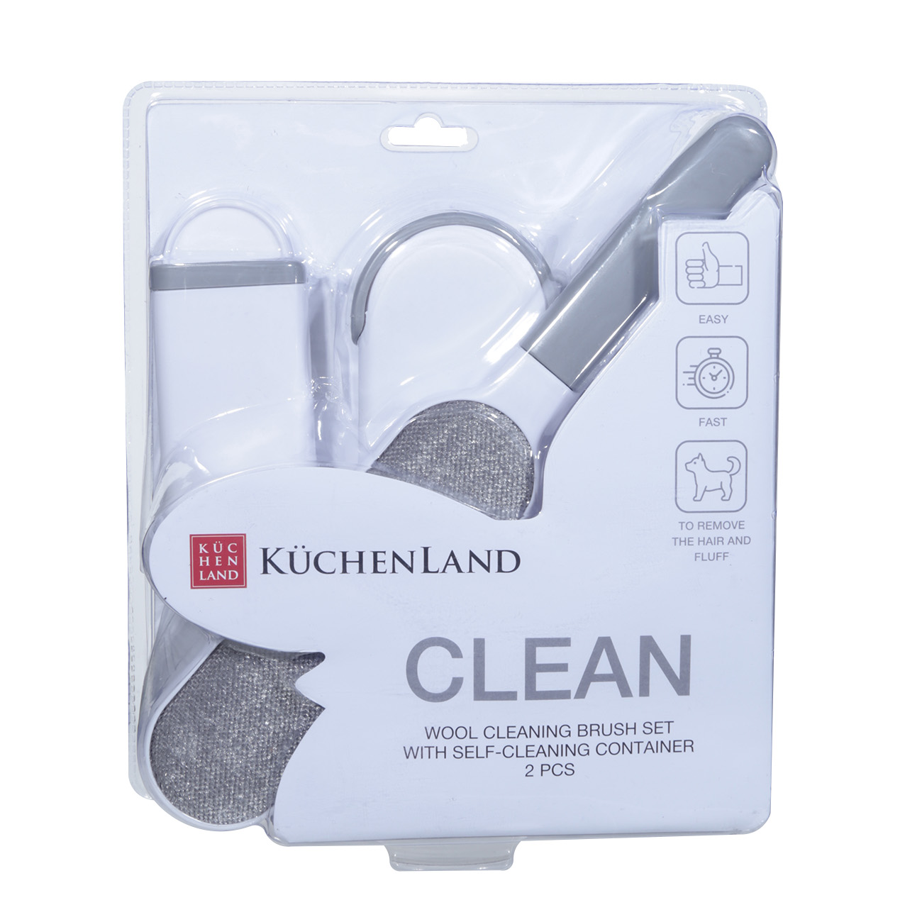 Wool cleaning brush set, with cleaning container, 2 pcs, plastic / Microfiber, Clean