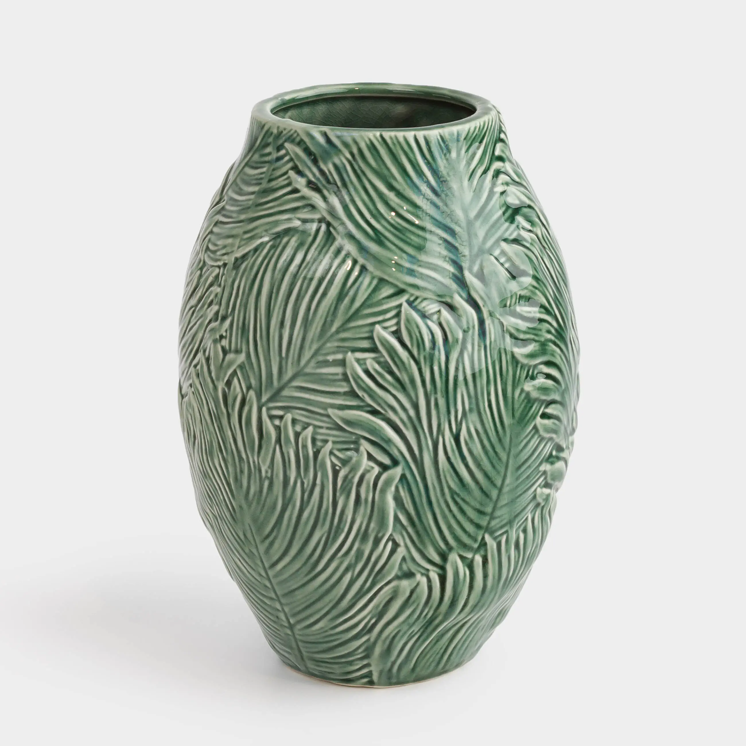 Flower vase, 23 cm, ceramic, Green, Tropical leaves, Tropical
